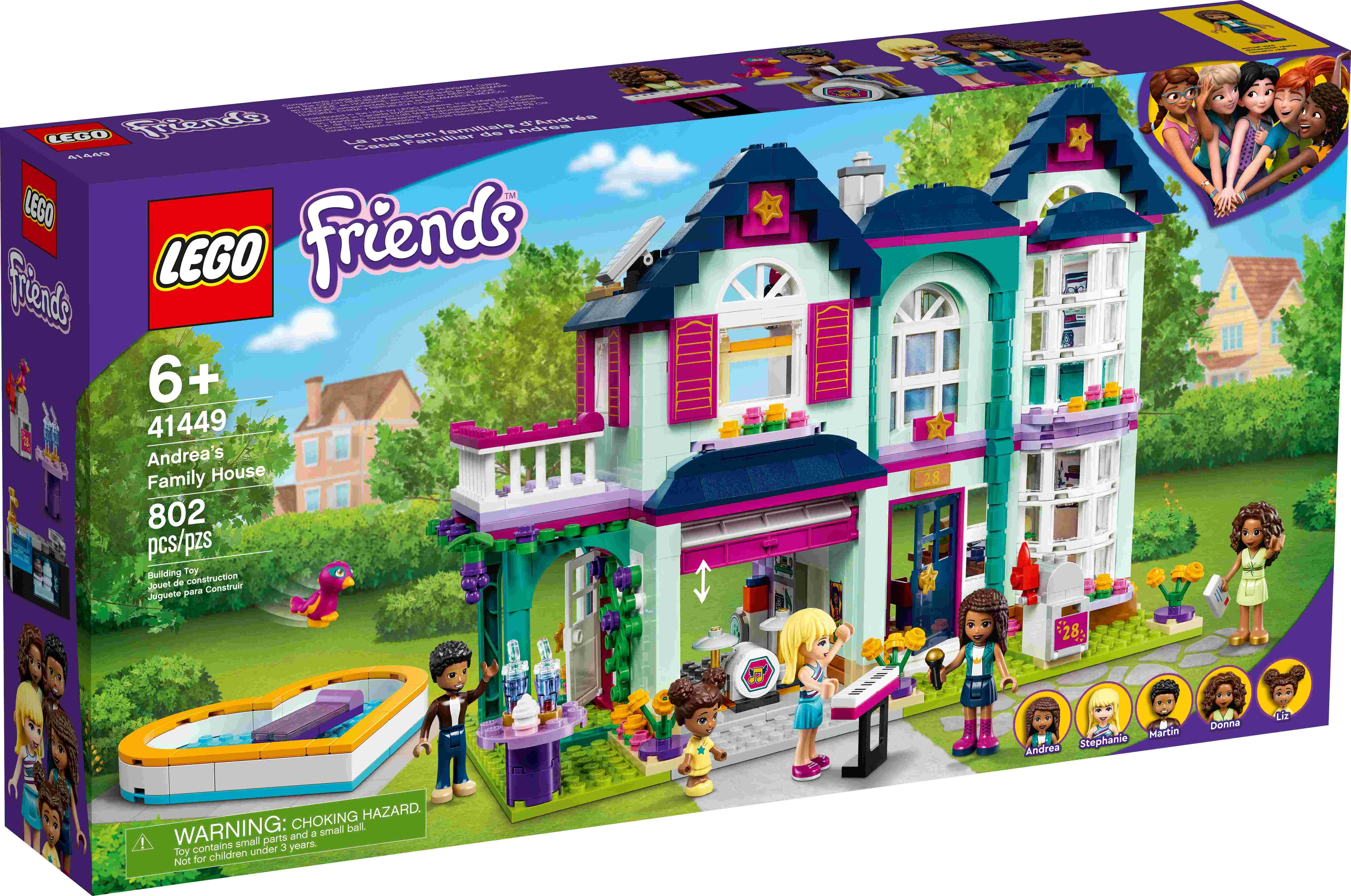 LEGO 41449 Friends Andreas Haus Set, Puppenhaus mit Schwimmbad und Musikstudio