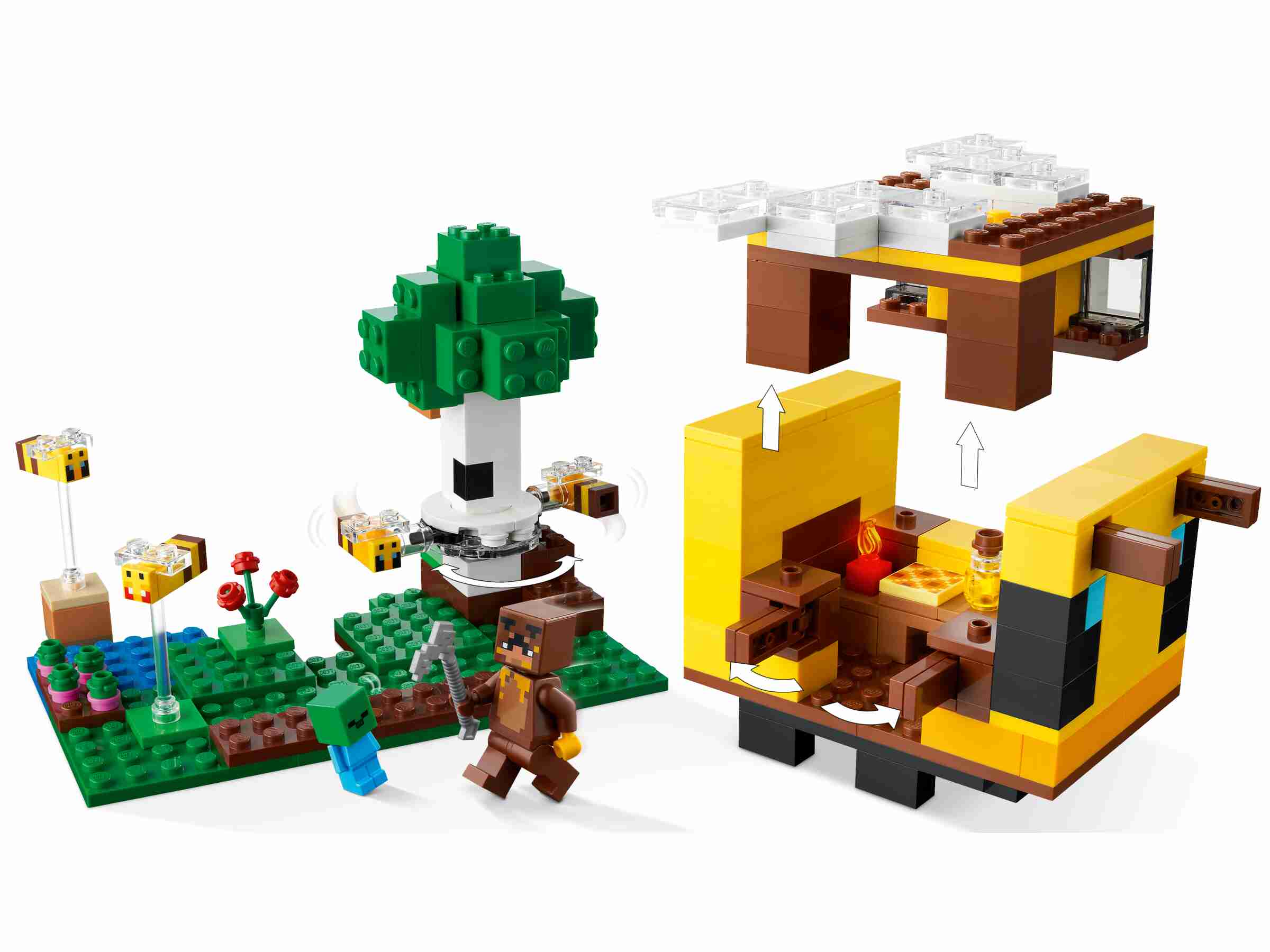 LEGO 21241 Minecraft Das Bienenhäuschen, Honigbär, Zombiebaby, 4 Bienen