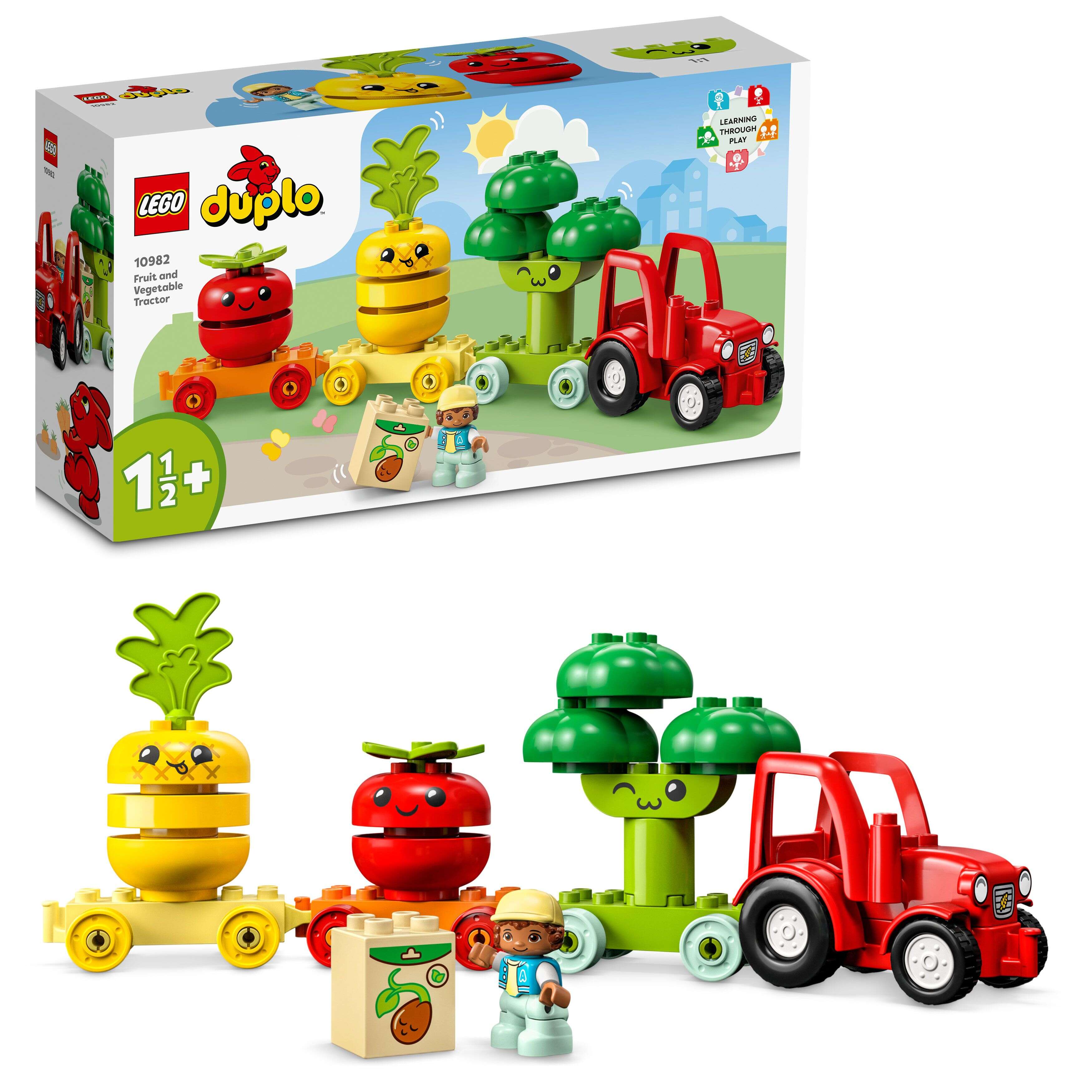 LEGO 10982 DUPLO My First Obst- und Gemüse-Traktor, 3 Anhänger, Landwirt