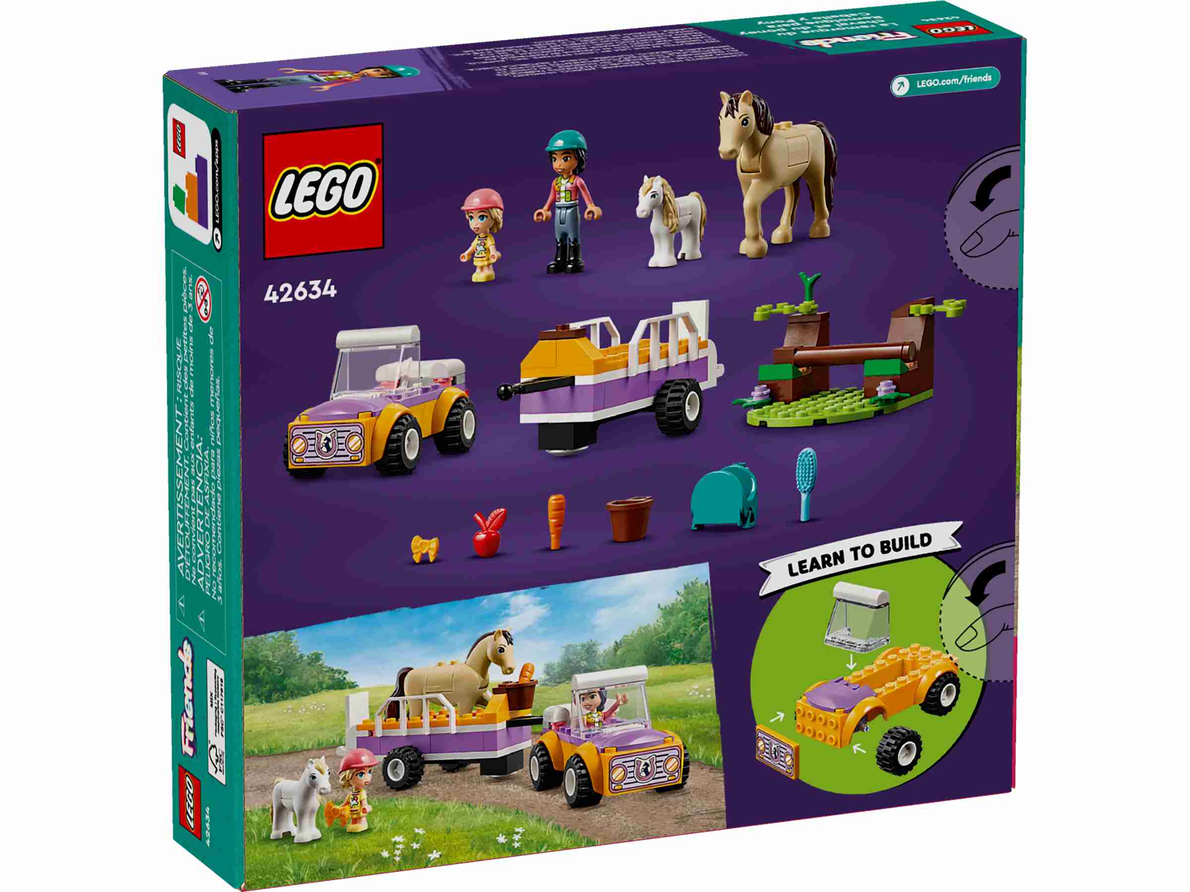 LEGO 42634 Friends Pferde- und Pony-Anhänger, 2 Spielfiguren, Pferd und Pony