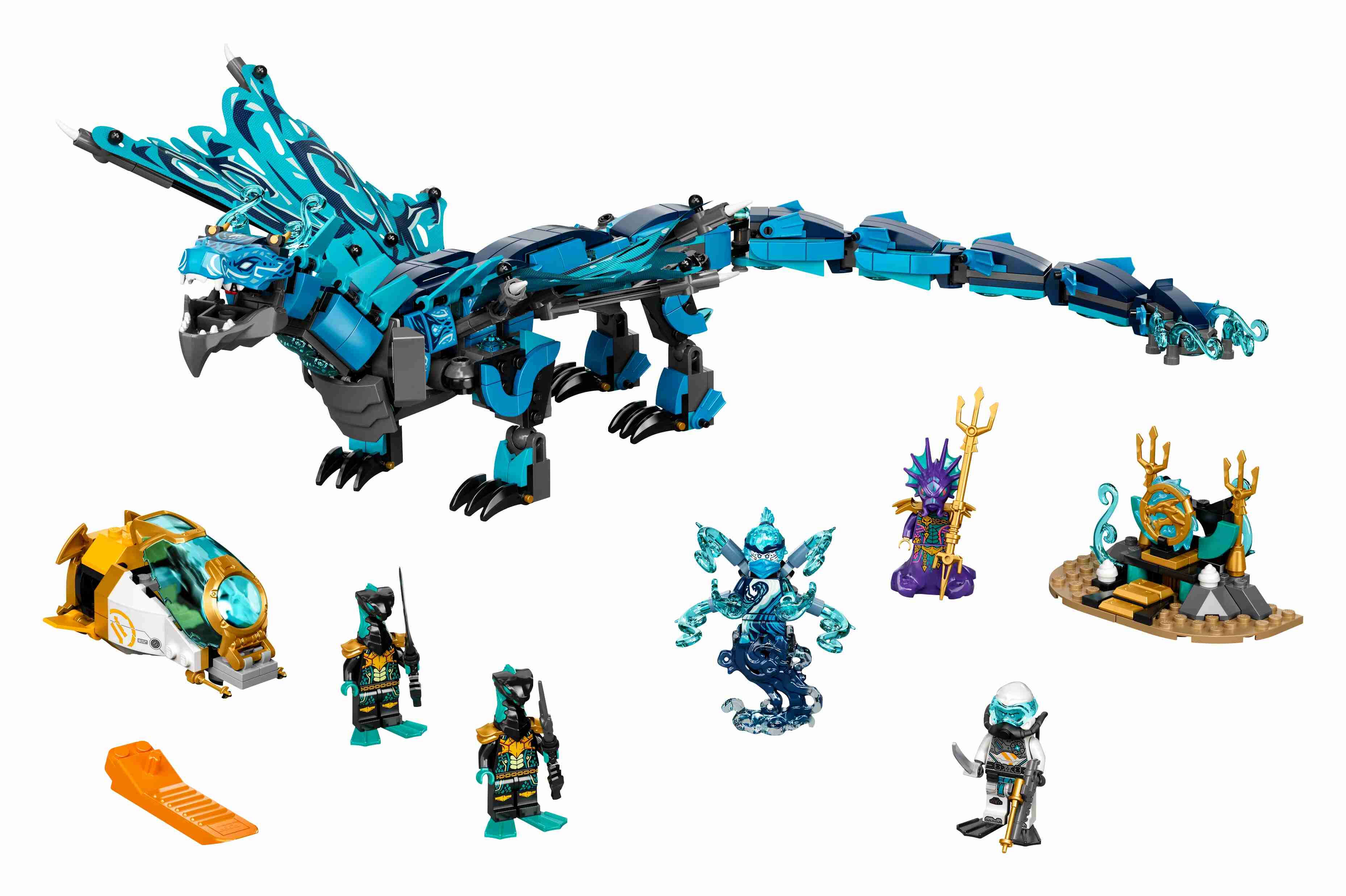 LEGO 71754 NINJAGO Wasserdrache Drachen-Set, 5 Ninja Mini Figuren