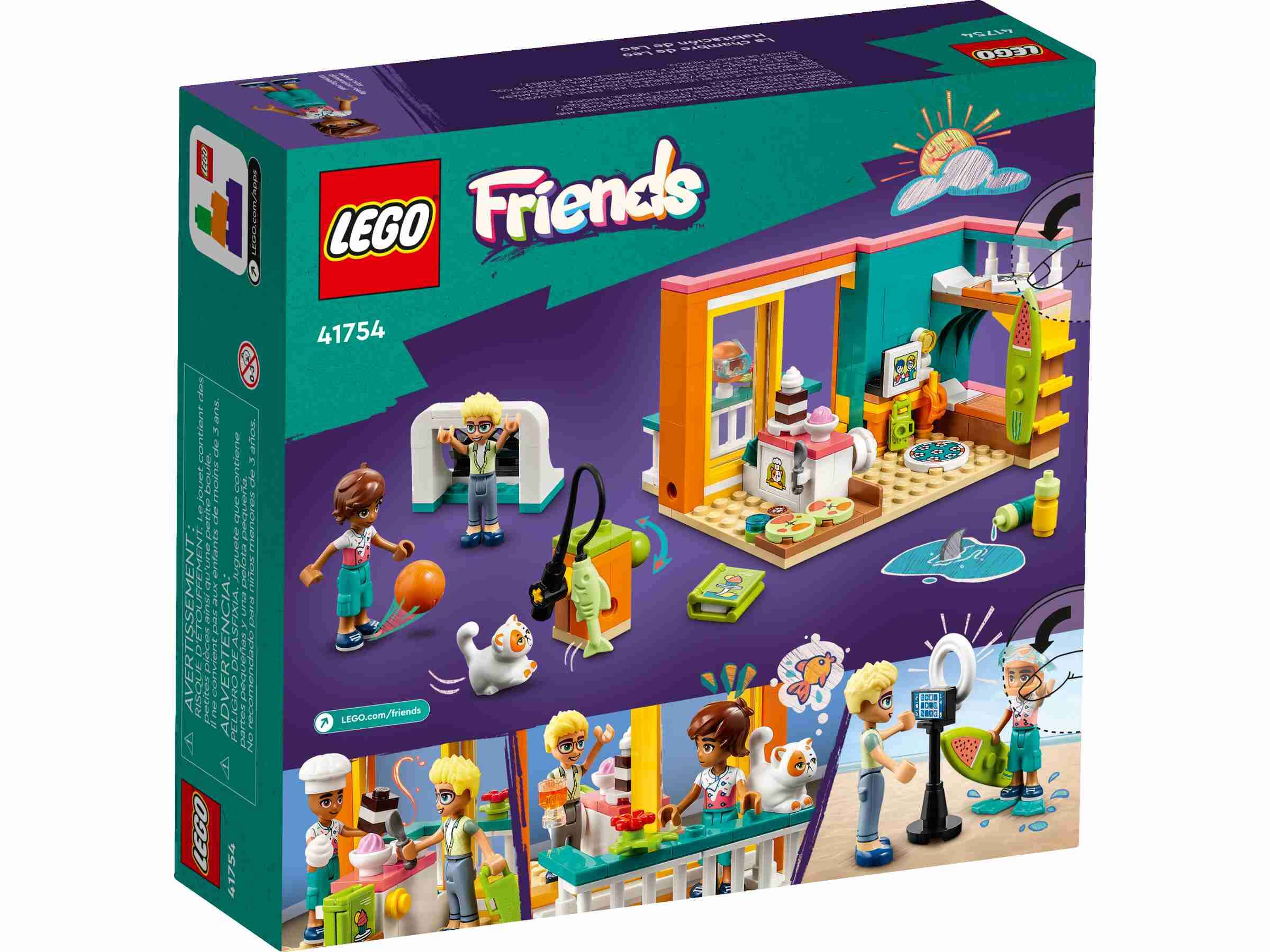 LEGO 41754 Friends Leos Zimmer, Spielfiguren Leo und Olly, Kätzchen Churro