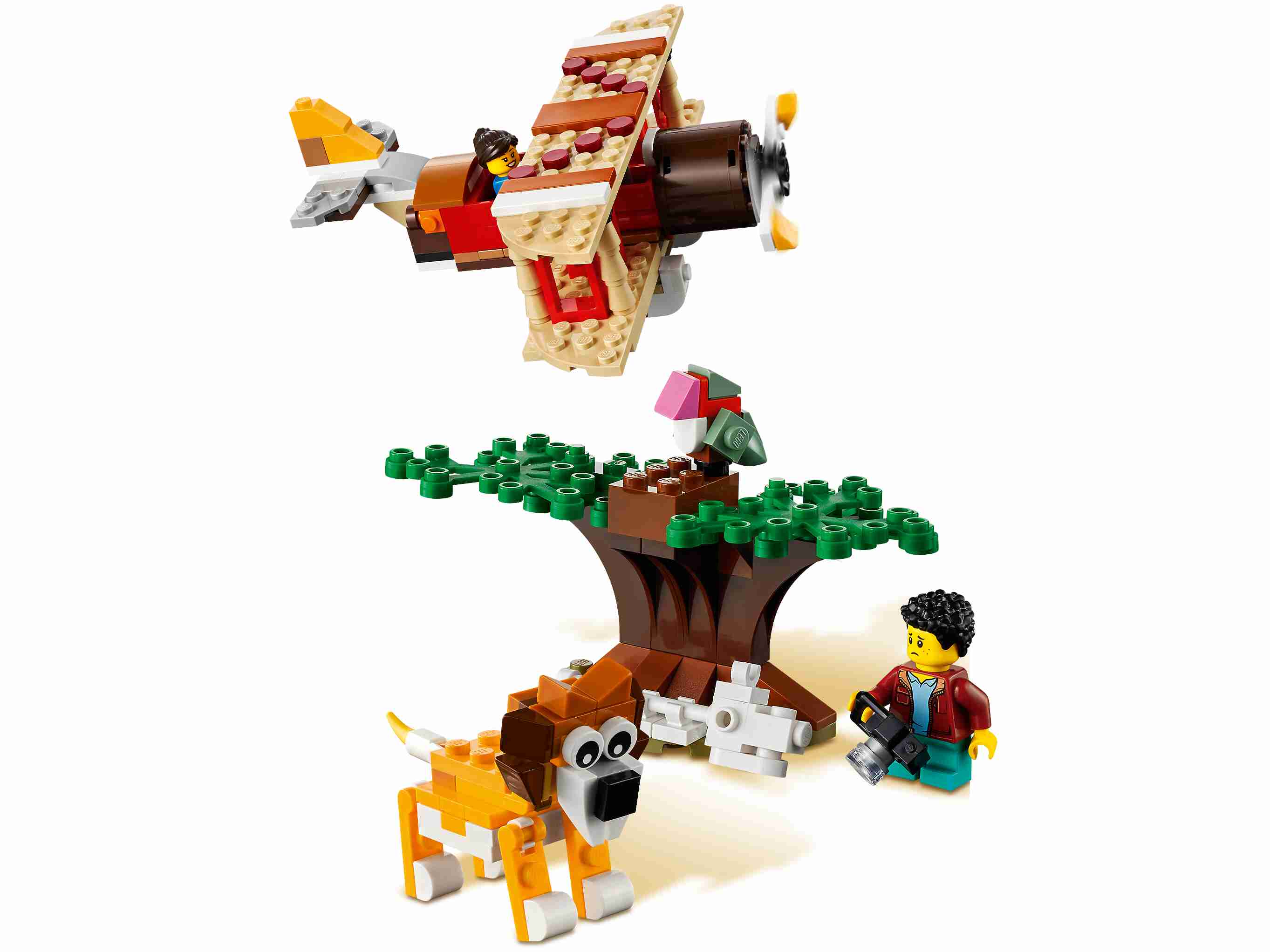 LEGO 31116 Creator 3-in-1 Safari-Baumhaus, Flugzeug, Katamaran, 2 Minifiguren