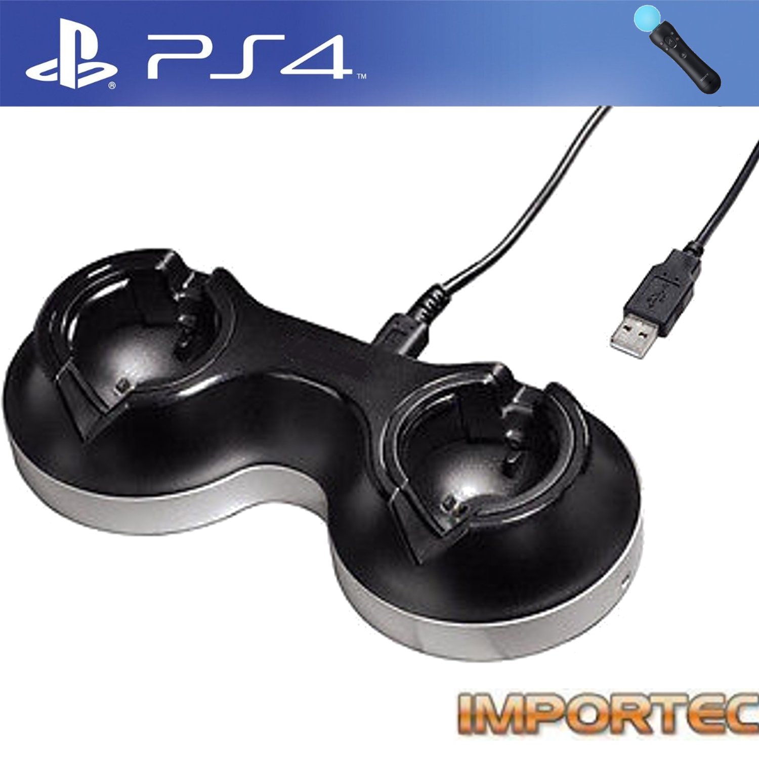 USB Dual Ladestation Charger für 2 x PS4 VR Move Motion Controller [PlayStation 4]