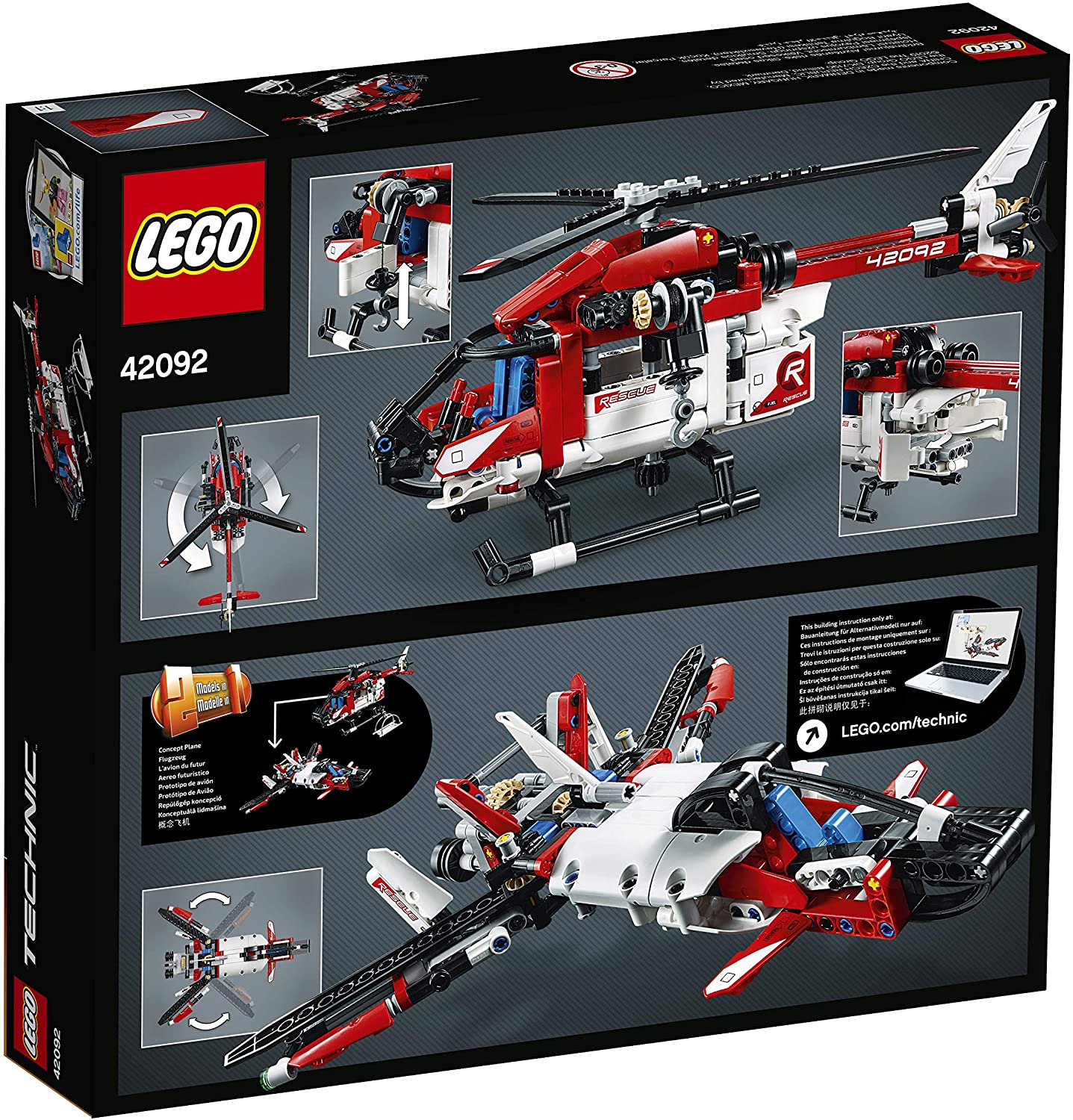 LEGO 42092 Technic Rettungshubschrauber Bauset, 2-in-1 Flugzeug Spielzeug 