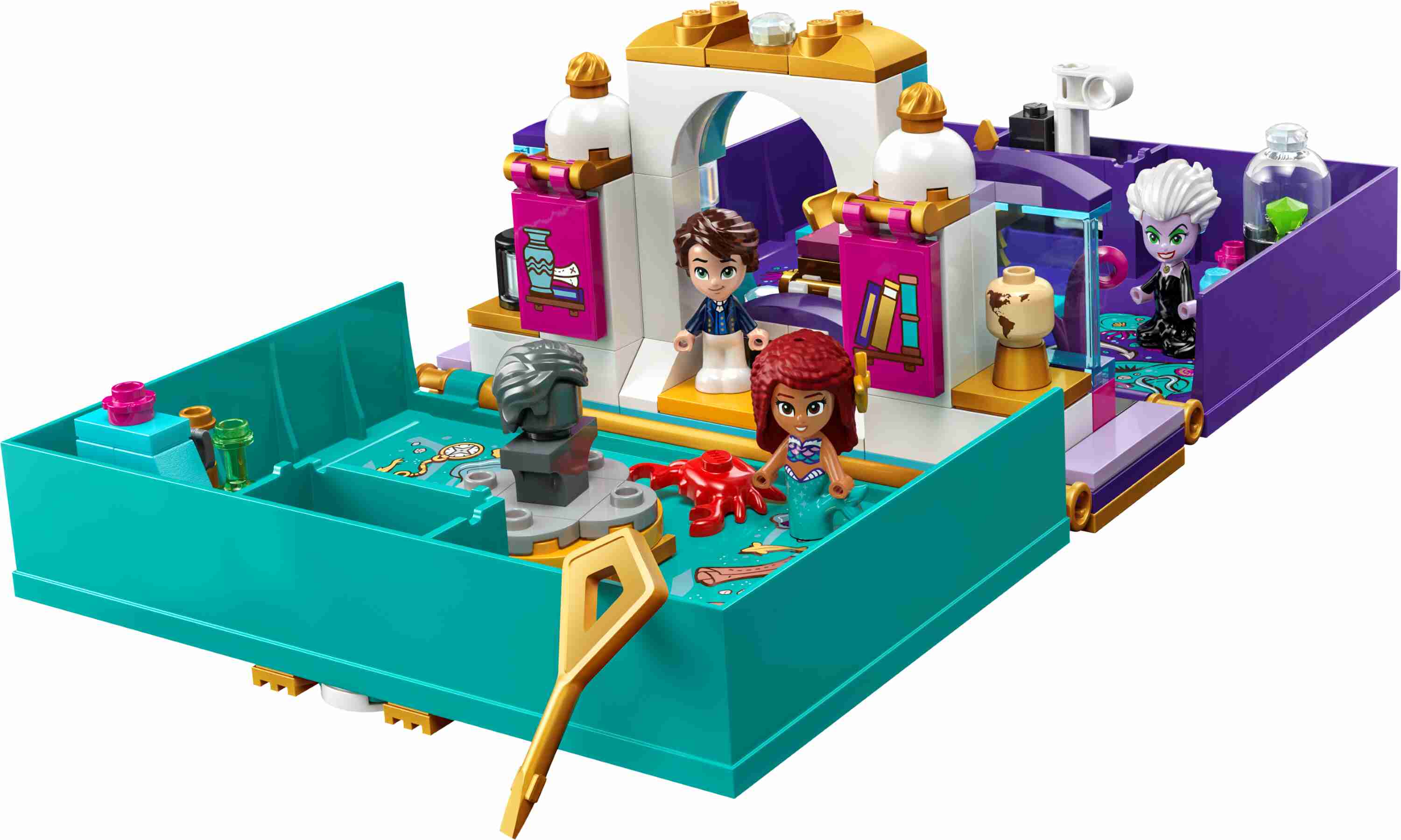 LEGO 43213 Disney Die kleine Meerjungfrau - Märchenbuch, 3 Mikro-Spielfiguren