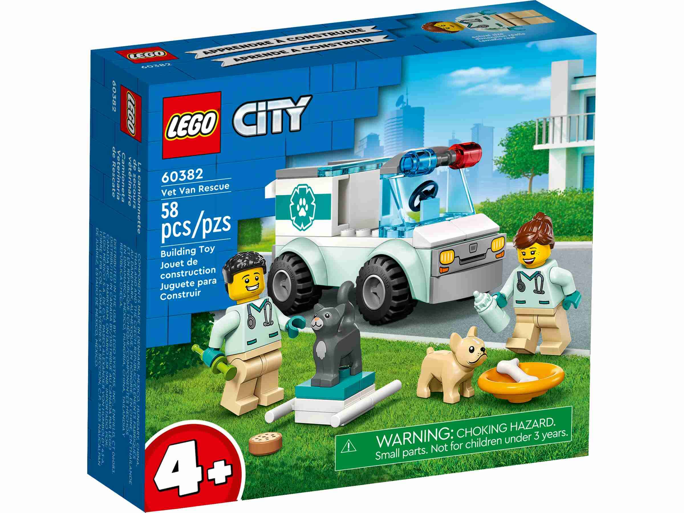 LEGO 60382 City Tierrettungswagen, 2 Tierarzt-Minifiguren, Hund, Katze