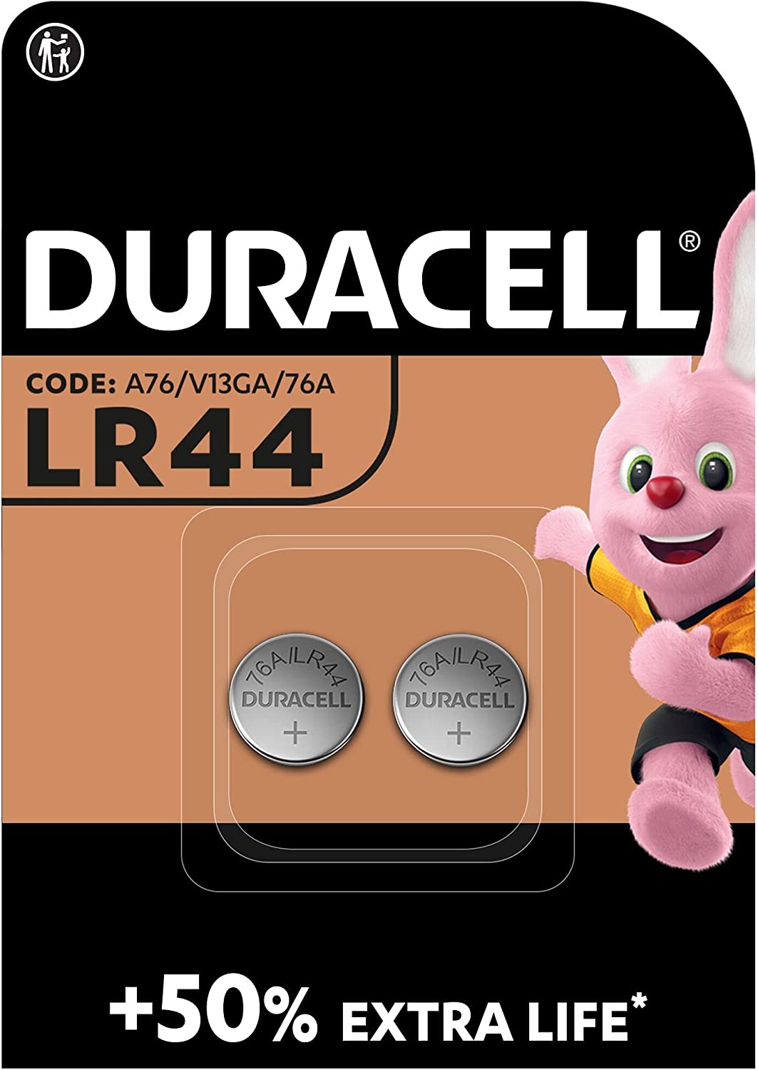 Duracell LR44 LR1154 AG13, 1.5V Alkaline Batterie Knopfzelle, 2er-Pack