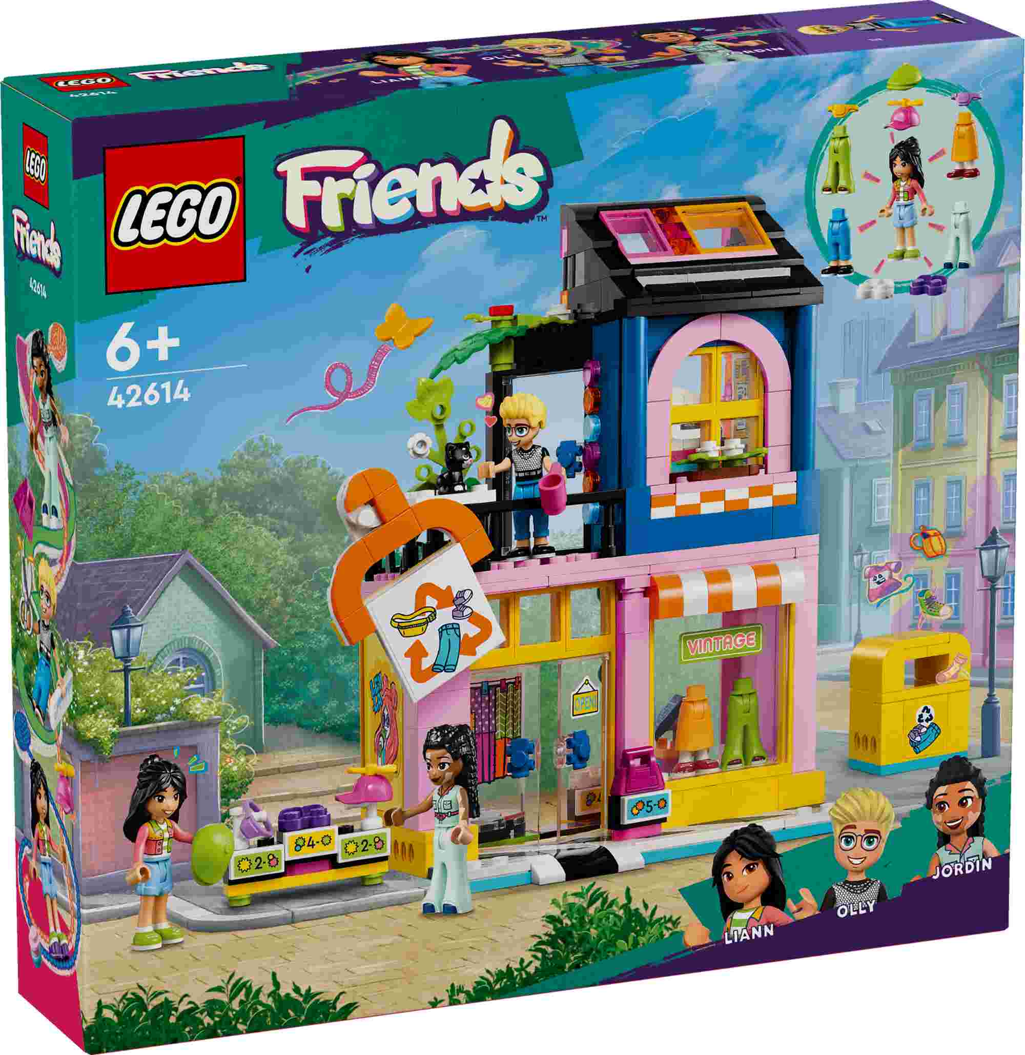 LEGO 42614 Friends Vintage-Modegeschäft, 3 Spielfiguren, Katze, Modezubehör