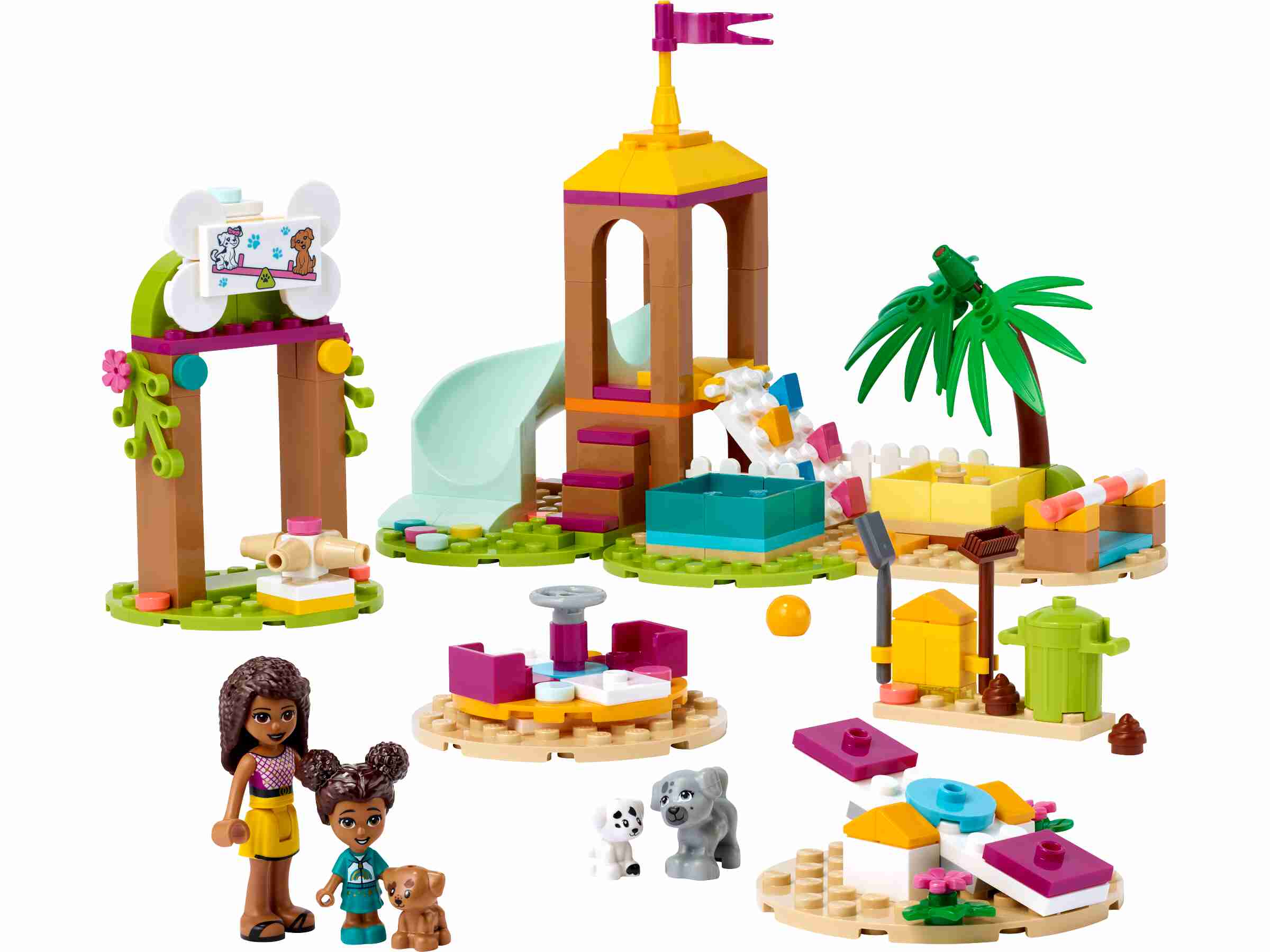 LEGO 41698 Friends Tierspielplatz, Andrea, Liz, 3 Spielzeughunde