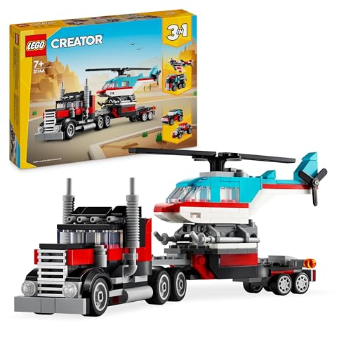 LEGO 31146 Creator 3-in-1 Tieflader mit Hubschrauber, Propellerflugzeug, Hot Rod