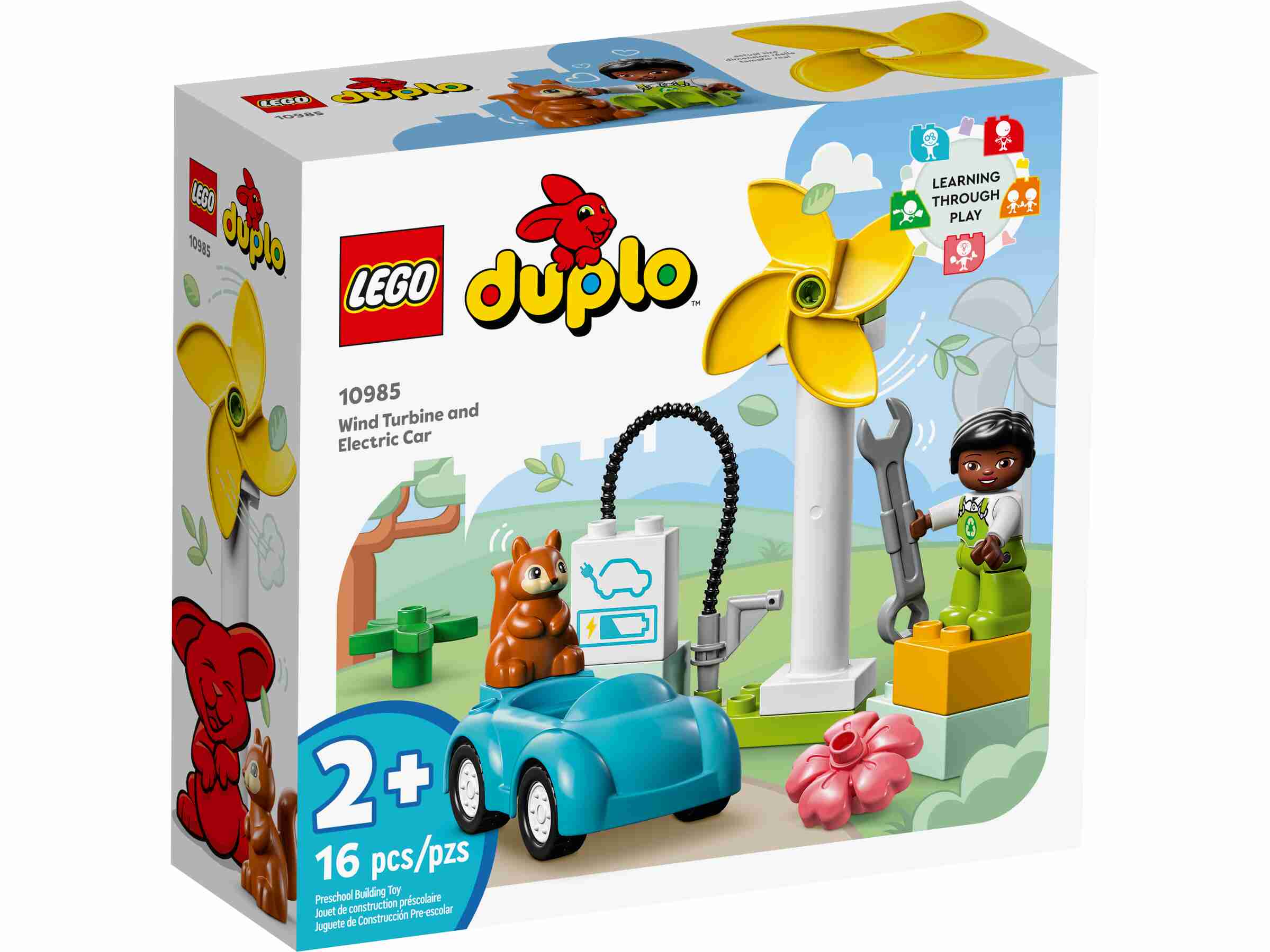 LEGO 10985 DUPLO Windrad und Elektroauto, Ladestation, Technikerin, Eichhörnchen