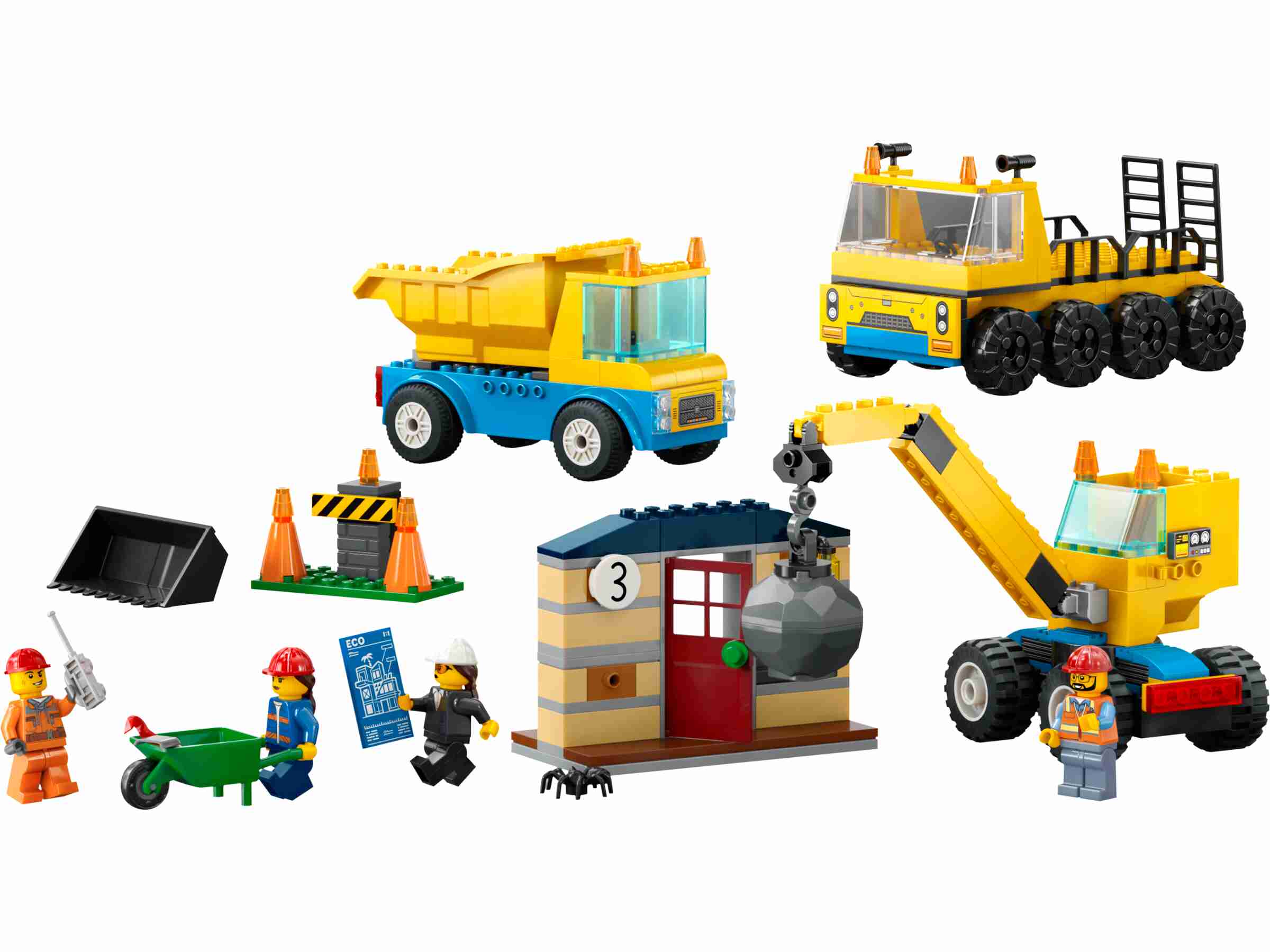 LEGO 60391 City Baufahrzeuge und Kran mit Abrissbirne, 3 Bauarbeiter