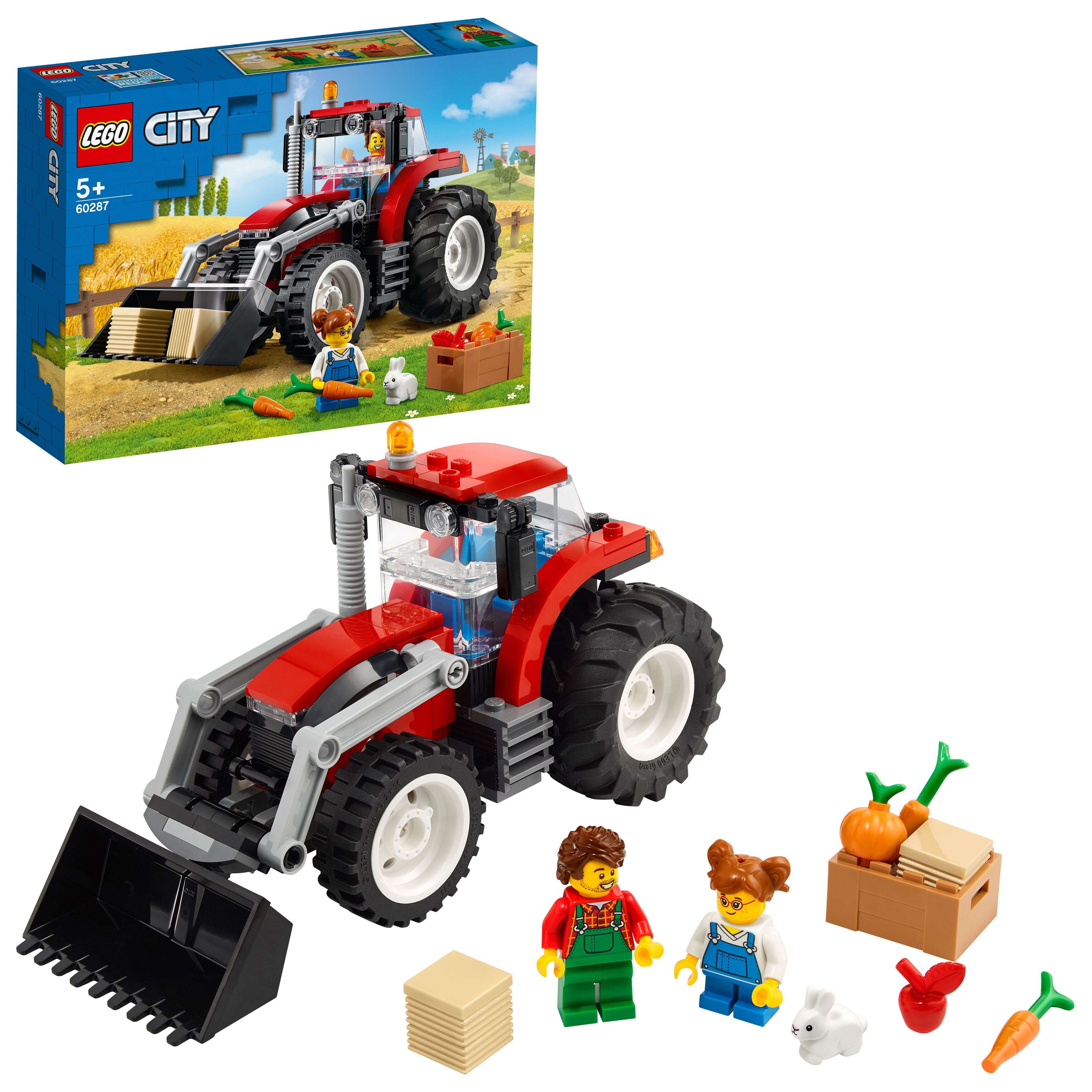 LEGO 60287 City Traktor, 2 Figuren, Hase, 2 Heuballen, Reihe Starke Fahrzeuge