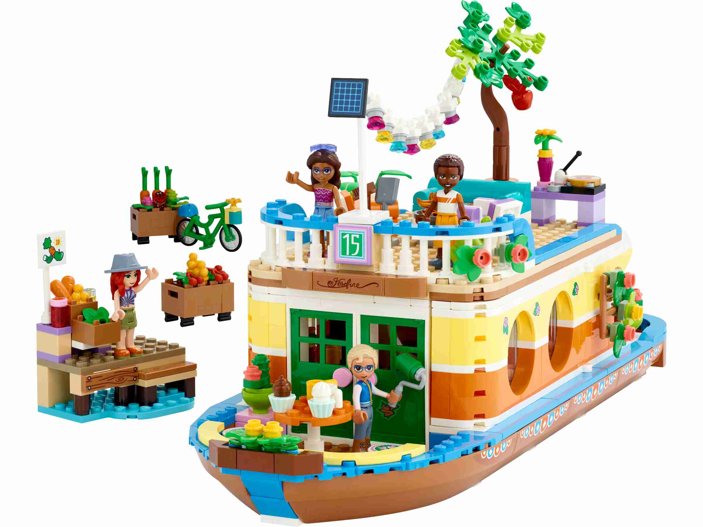 LEGO 41702 Friends Hausboot, mit Garten, 4 Mini-Puppen und Tierfigur 