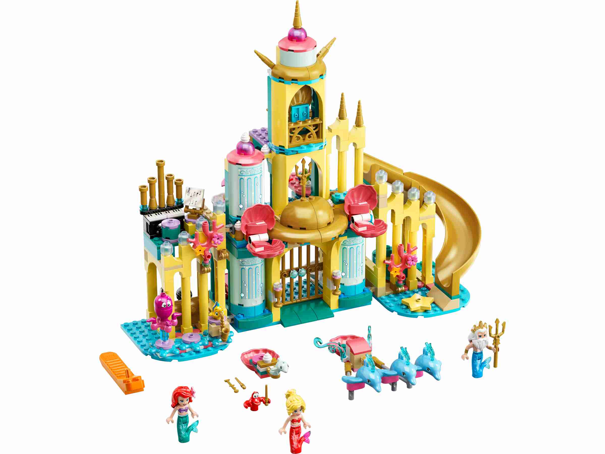 LEGO 43207 Disney Arielles Unterwasserschloss, 4 Delfin-Figuren und Schloss