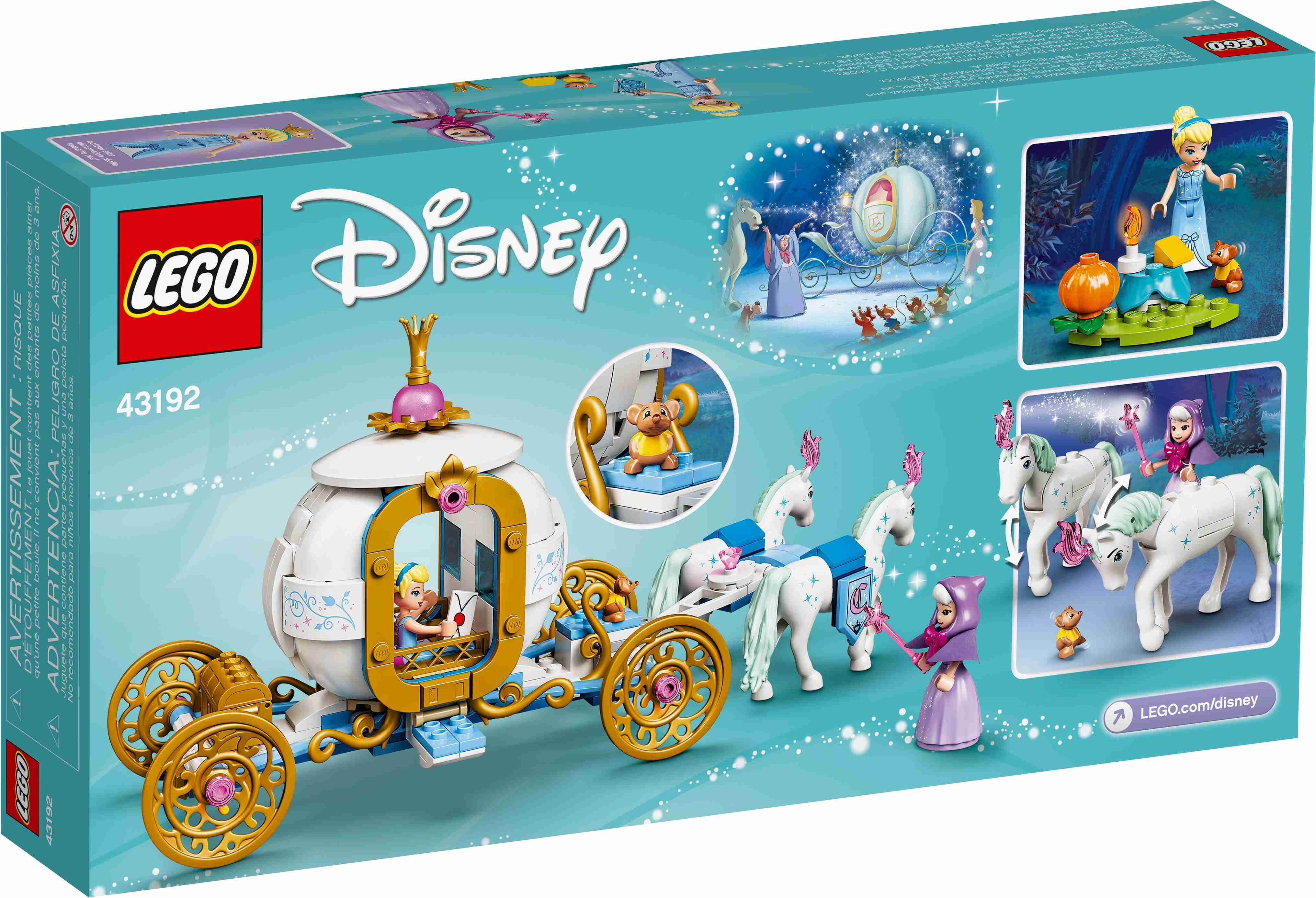 LEGO 43192 Disney Princess Cinderellas Königliche Kutsche, mit Figuren u Pferde 