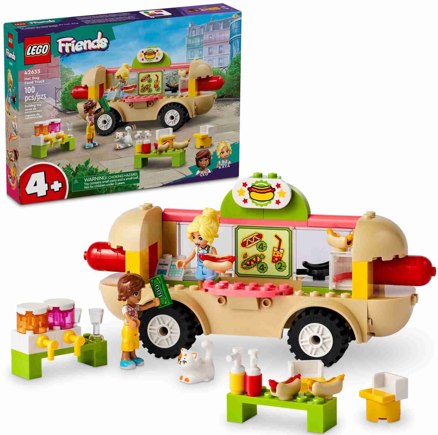 LEGO 42633 Friends Hotdog-Truck, 2 Spielfiguren, Katze, Imbisszubehör