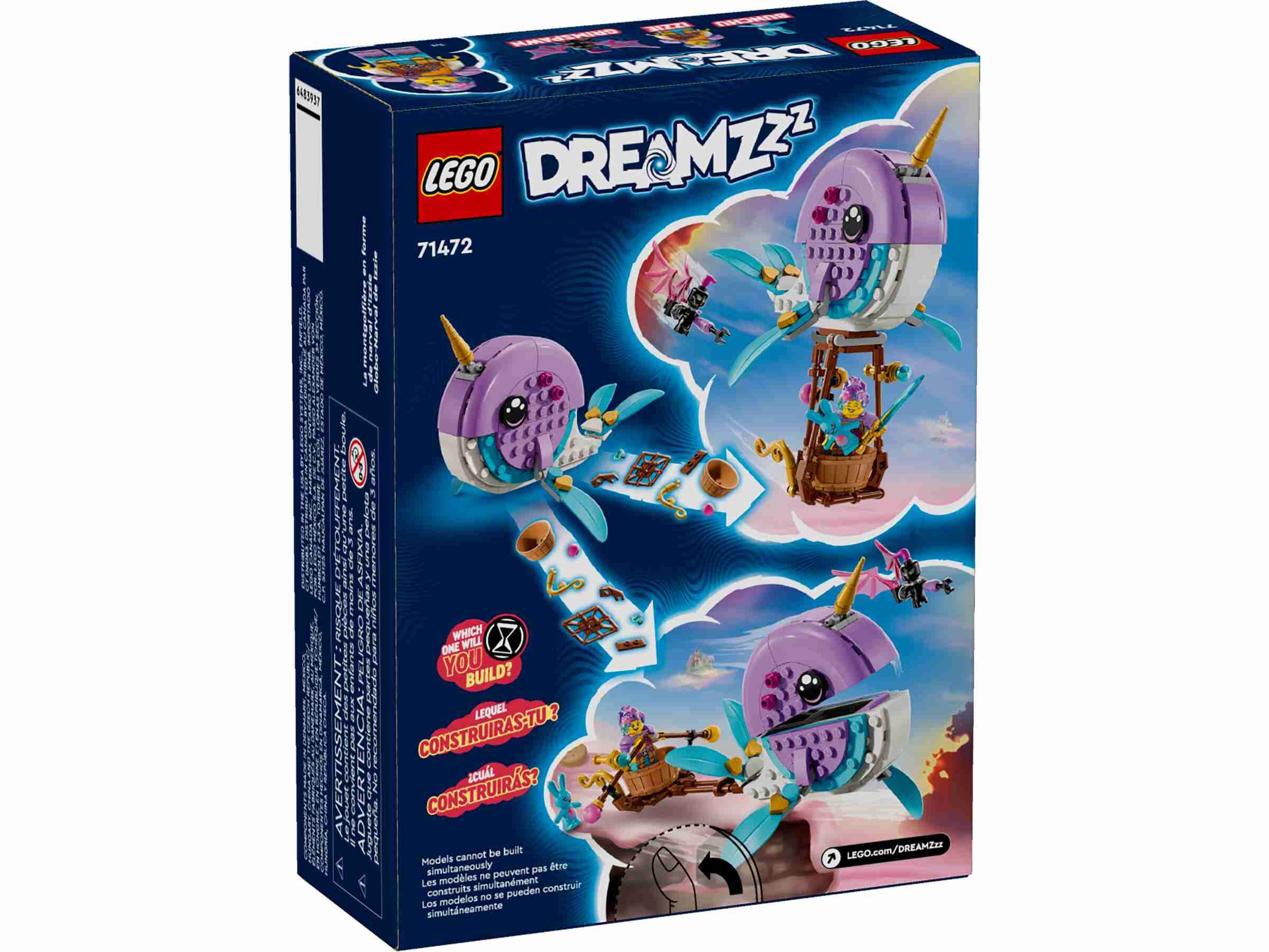 LEGO 71472 DREAMZzz Izzies Narwal-Heißluftballon, 2 Bauoptionen, 3 Charaktere