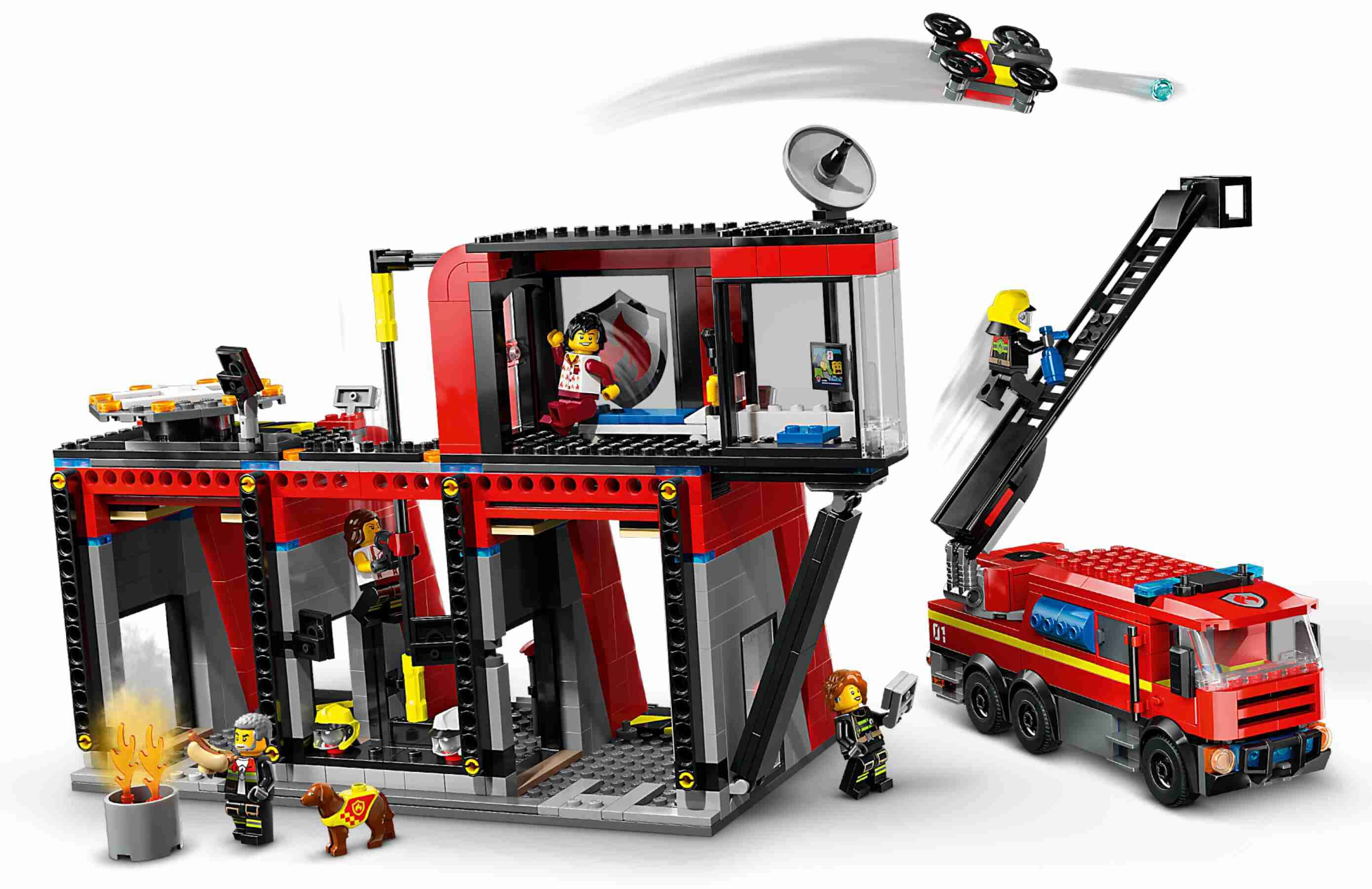 LEGO 60414 City Feuerwehrstation mit Drehleiterfahrzeug, 5 Feuerwehrmänner