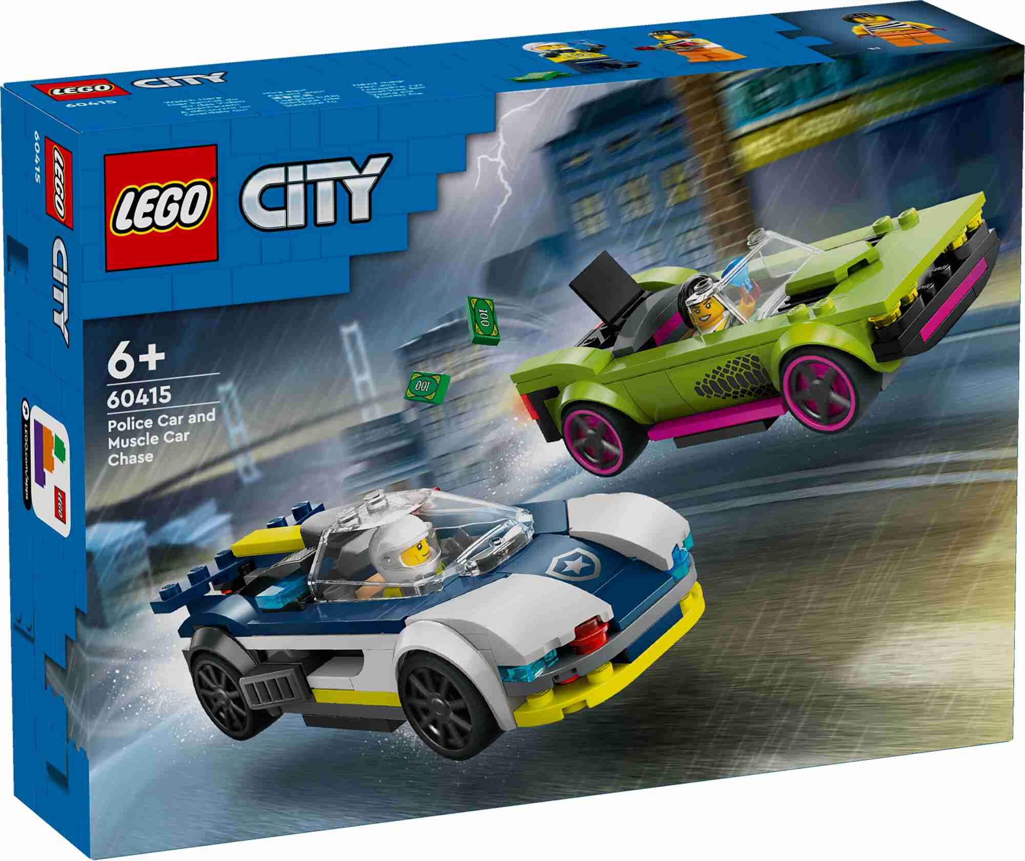LEGO 60415 City Verfolgungsjagd mit Polizeiauto und Muscle Car, 2 Minifiguren