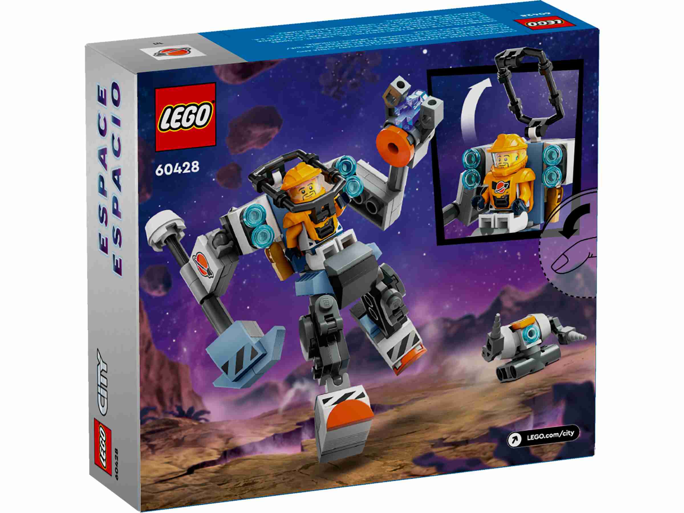 LEGO 60428 City Weltraum-Mech, 1 Minifigur, Planetenkulisse, Weltraum-Bauroboter