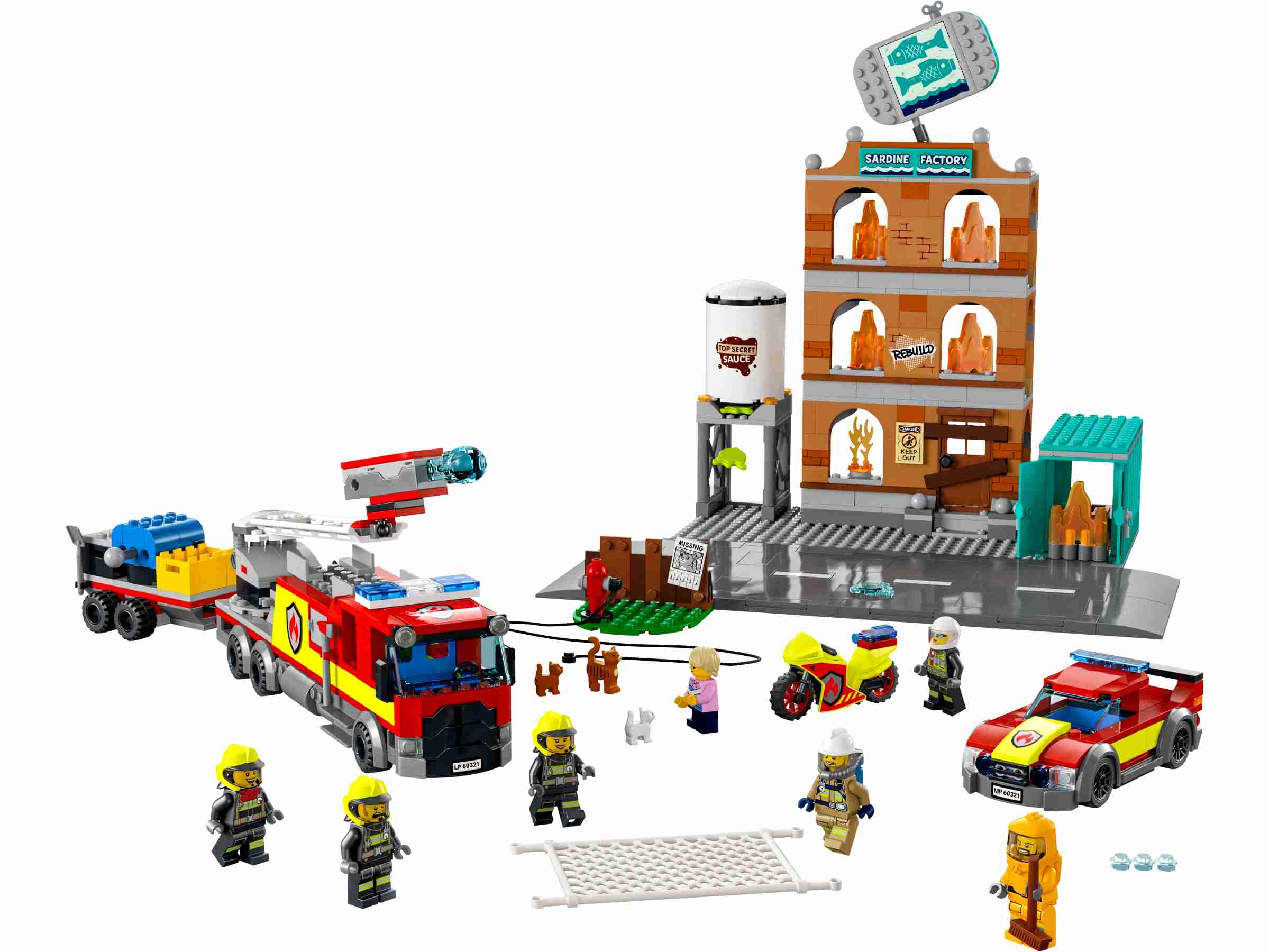 LEGO 60321 City Fire Feuerwehr BAU-Set mit Flammen, sowie 5 Minifiguren uvm.