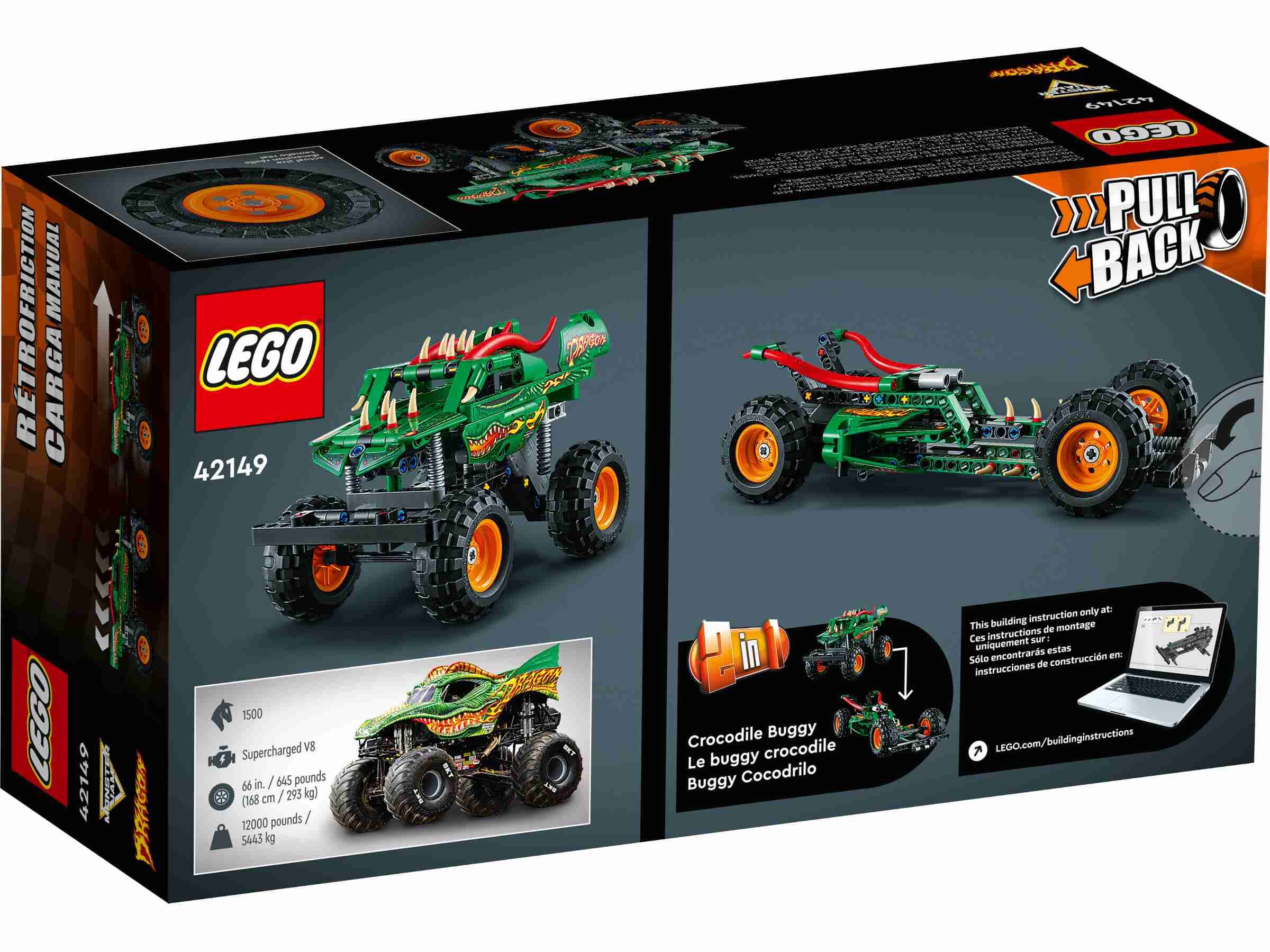 LEGO 42149 Technic Monster Jam™ Dragon™, 2-in-1-Spielzeug, Rückziehmotor
