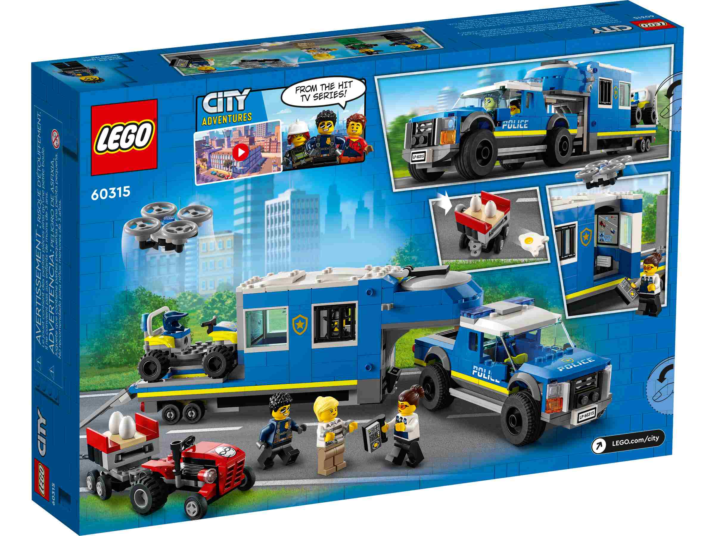 LEGO 60315 City Mobile Polizei-Einsatzzentrale, Gefängnisanhänger, ATV, Drohne