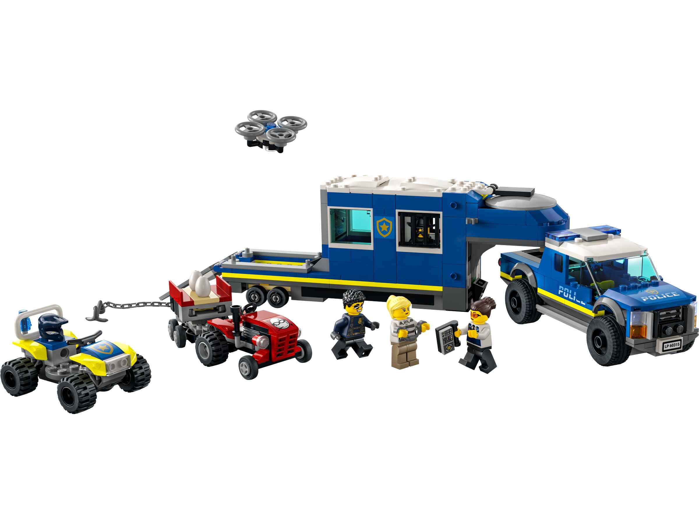 LEGO 60315 City Mobile Polizei-Einsatzzentrale, Gefängnisanhänger, ATV, Drohne