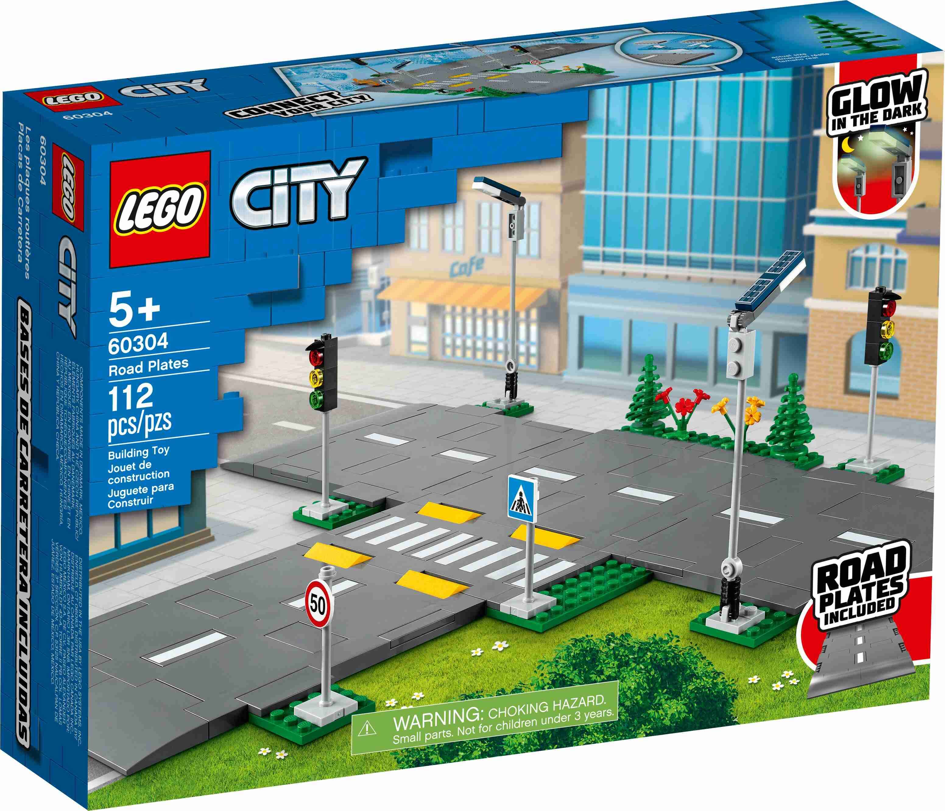 LEGO 60304 City Straßenkreuzung mit Ampeln, im Dunkeln leuchtende Straßenlampen