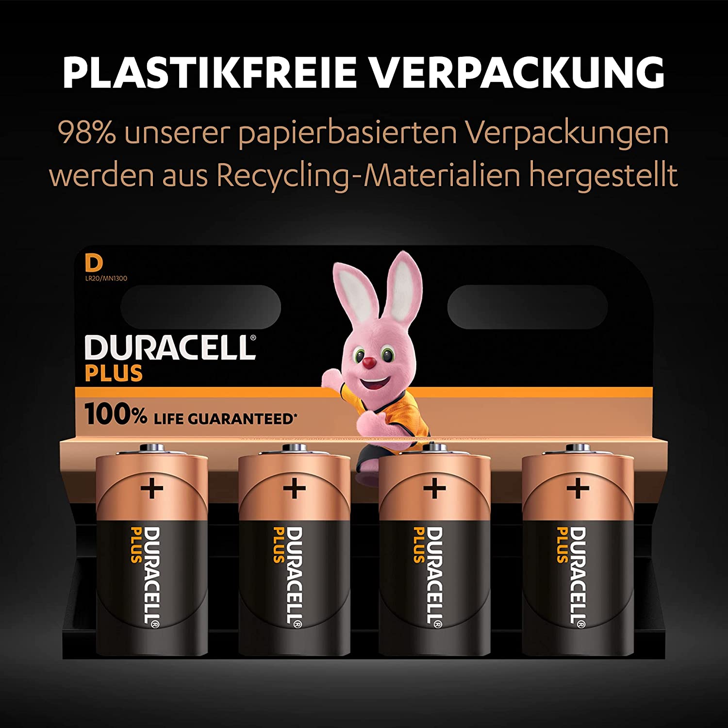 Duracell Plus LR20, 1.5V Alkaline Batterie, D Mono MN1300 TORCIA, 4er-Pack