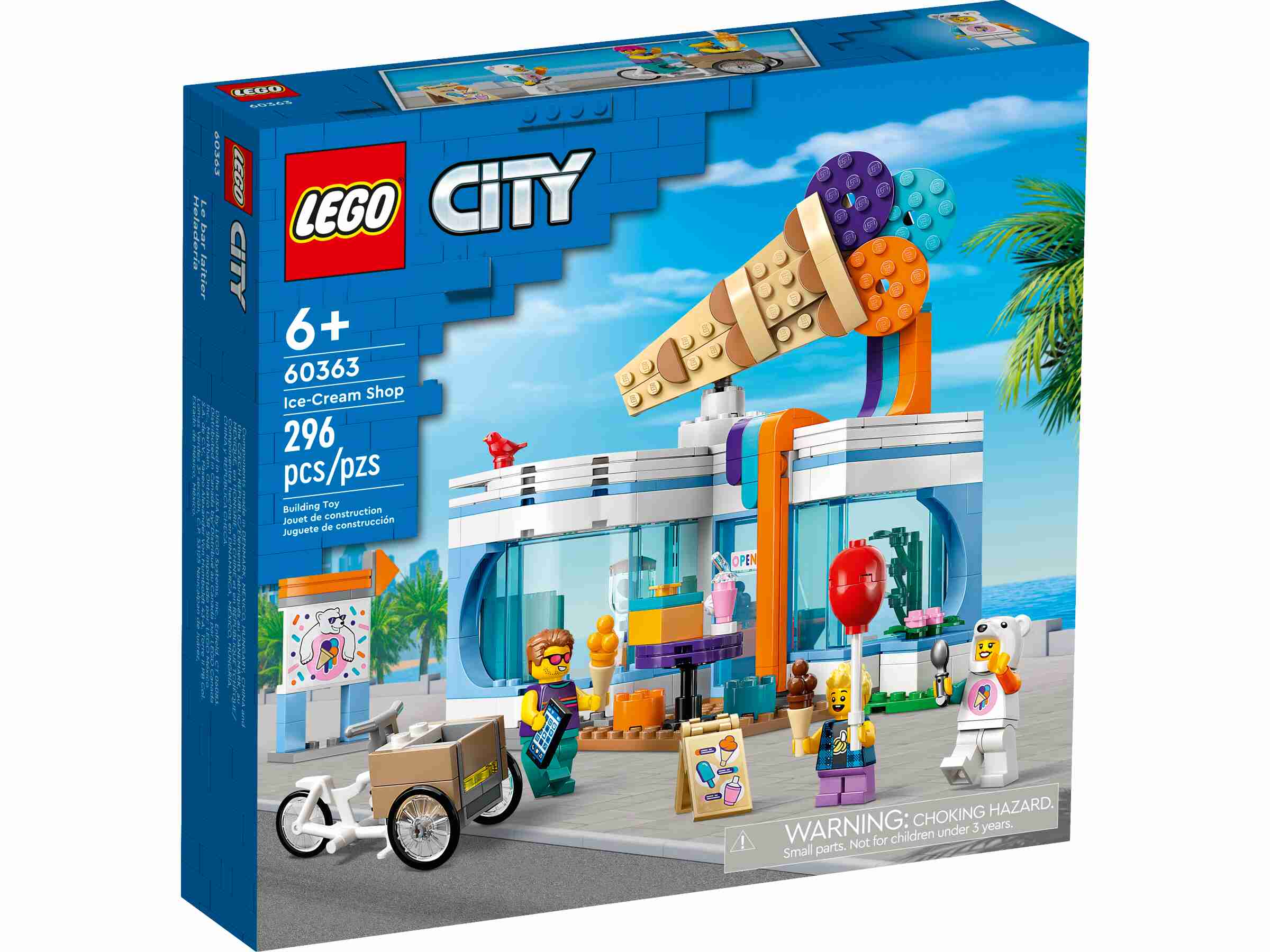 LEGO 60363 City Eisdiele, 3 Minifiguren, Lastenfahrrad, Sitzplätze im Freien