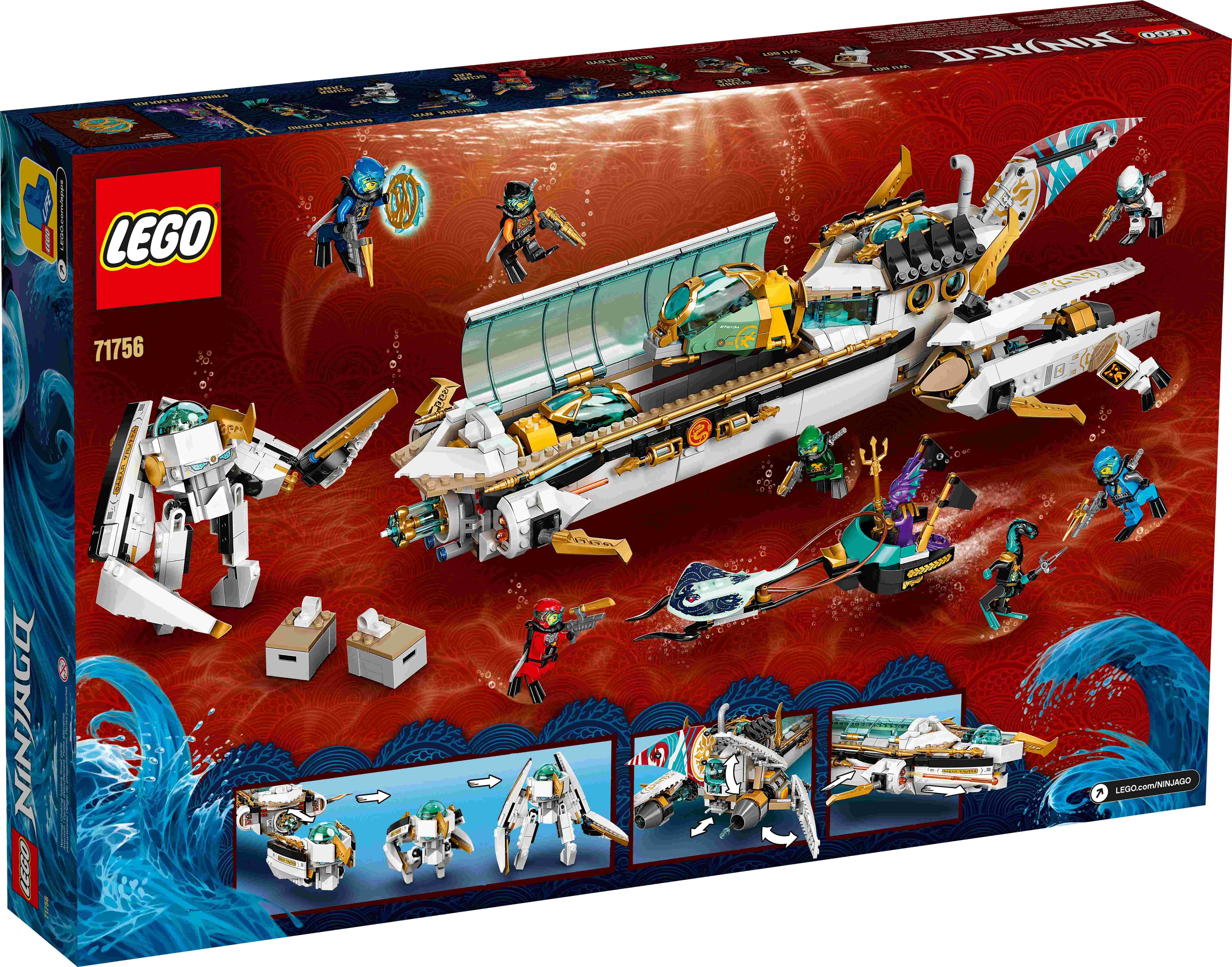 LEGO 71756 NINJAGO Wassersegler, U-Boot mit 10 Ninja Mini-Figuren