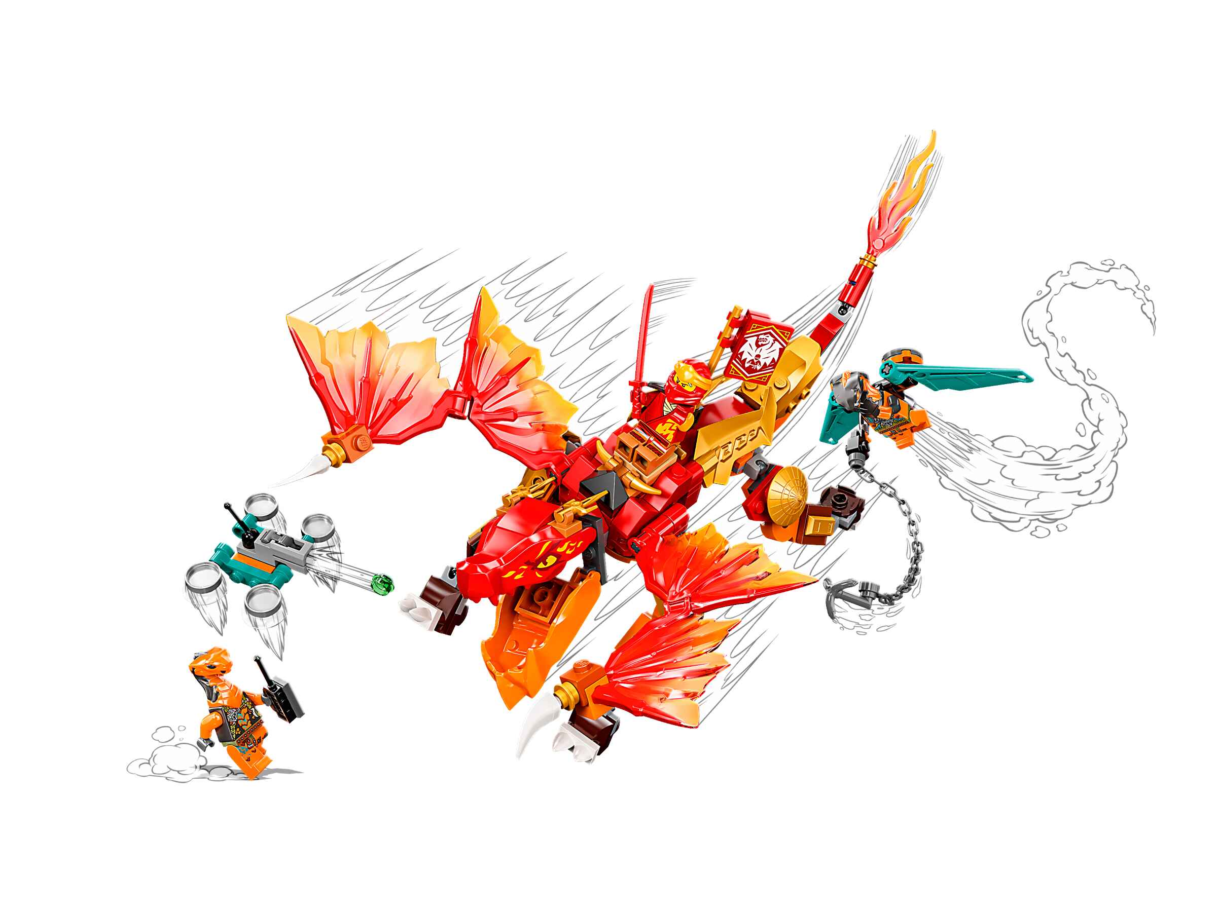 LEGO 71762 NINJAGO Kais Feuerdrache EVO, Kai,  Boa-Jäger, Kobra-Mech 