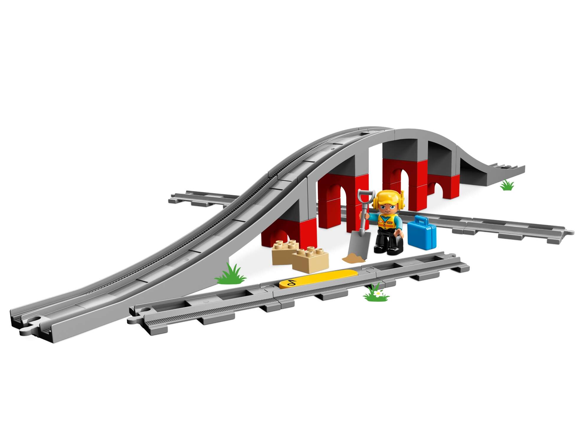 LEGO 10872 DUPLO Eisenbahnbrücke und Schienen, Funktionsstein, Bauarbeiterfigur