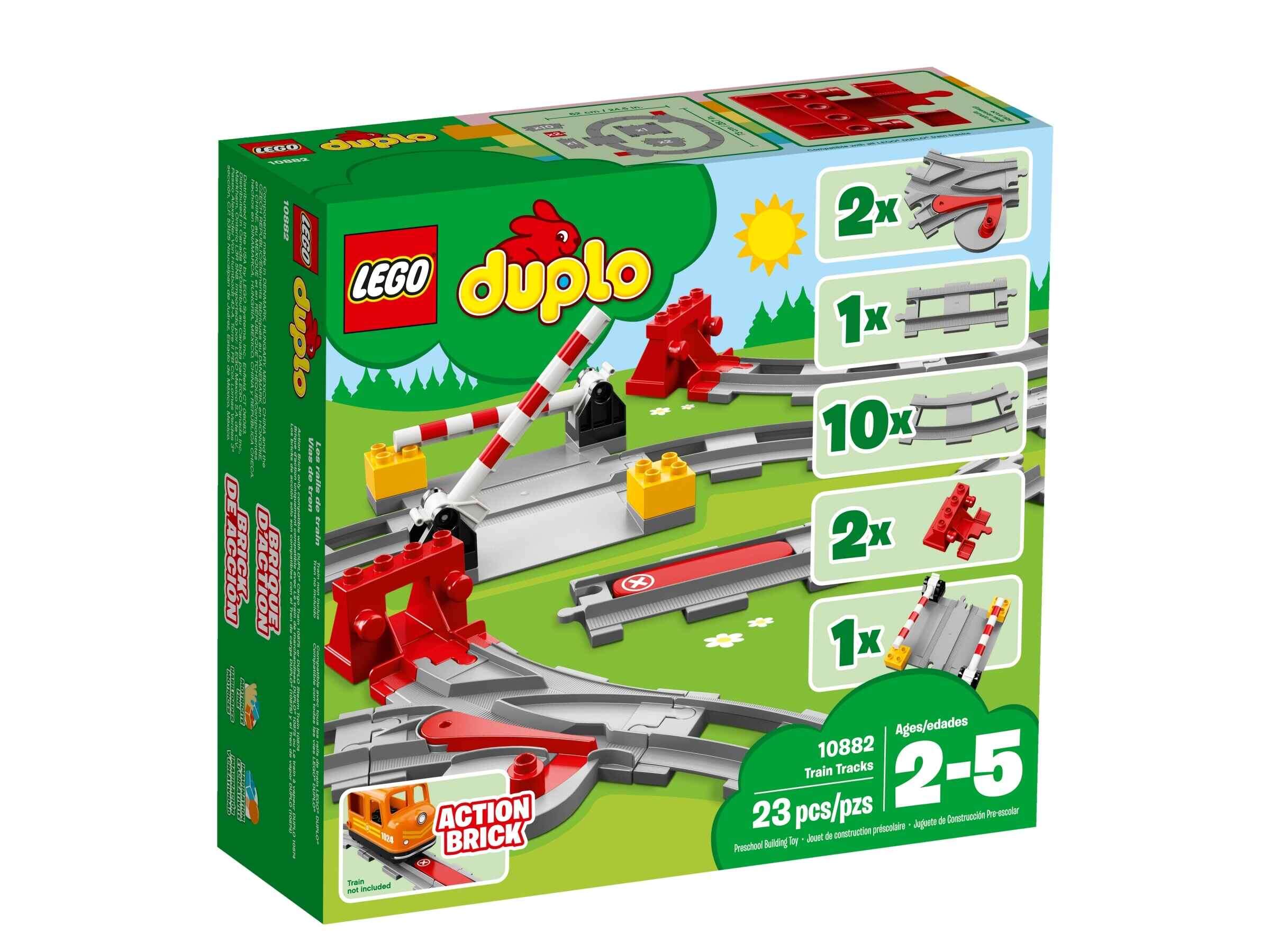 LEGO 10882 DUPLO Eisenbahn Schienen, Funktionsstein, 2 Weichen, Bahnübergang