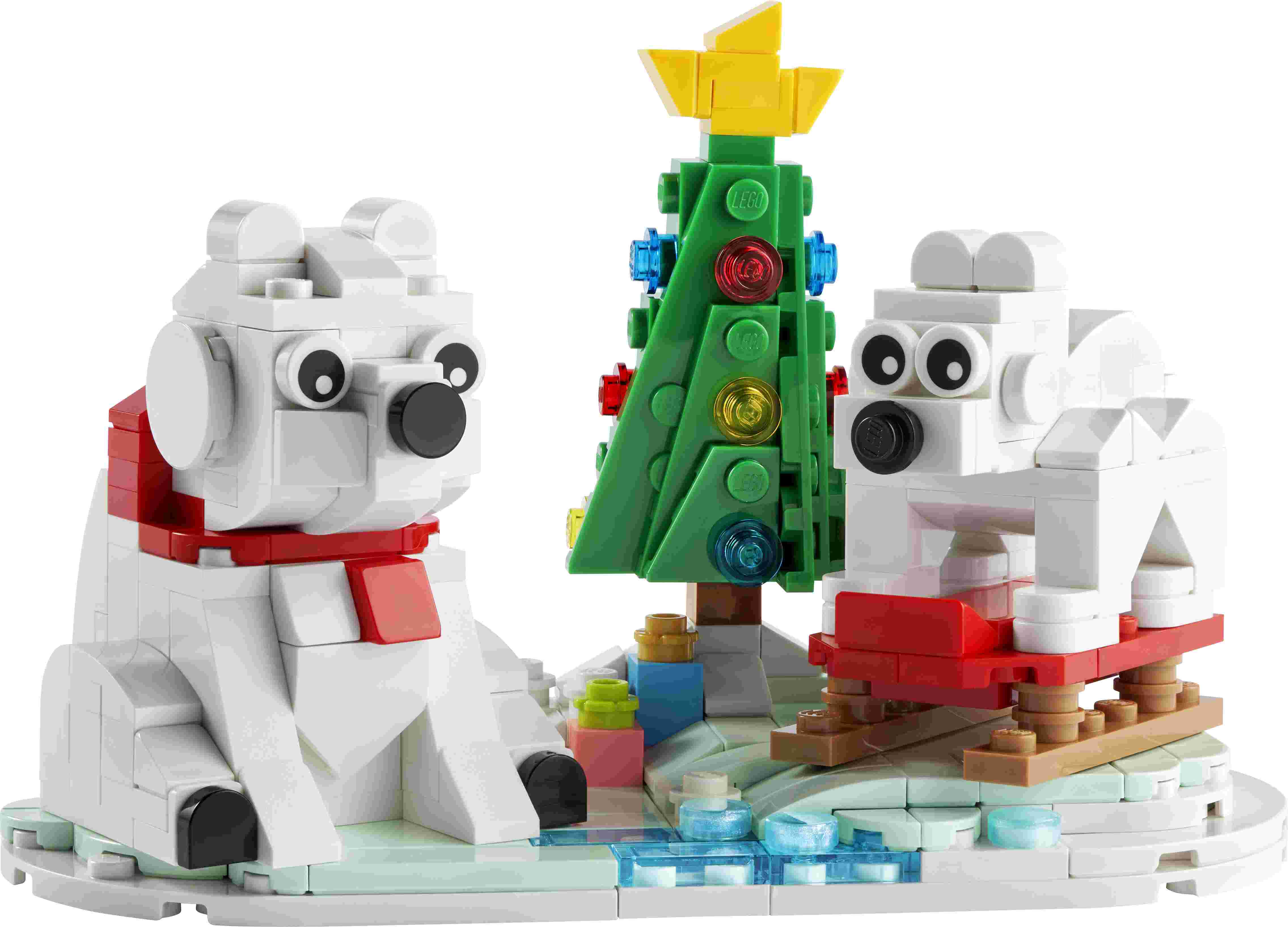 LEGO 40571 Iconic Eisbären im Winter, drehbare Grundplatte, Eisbärenjunges