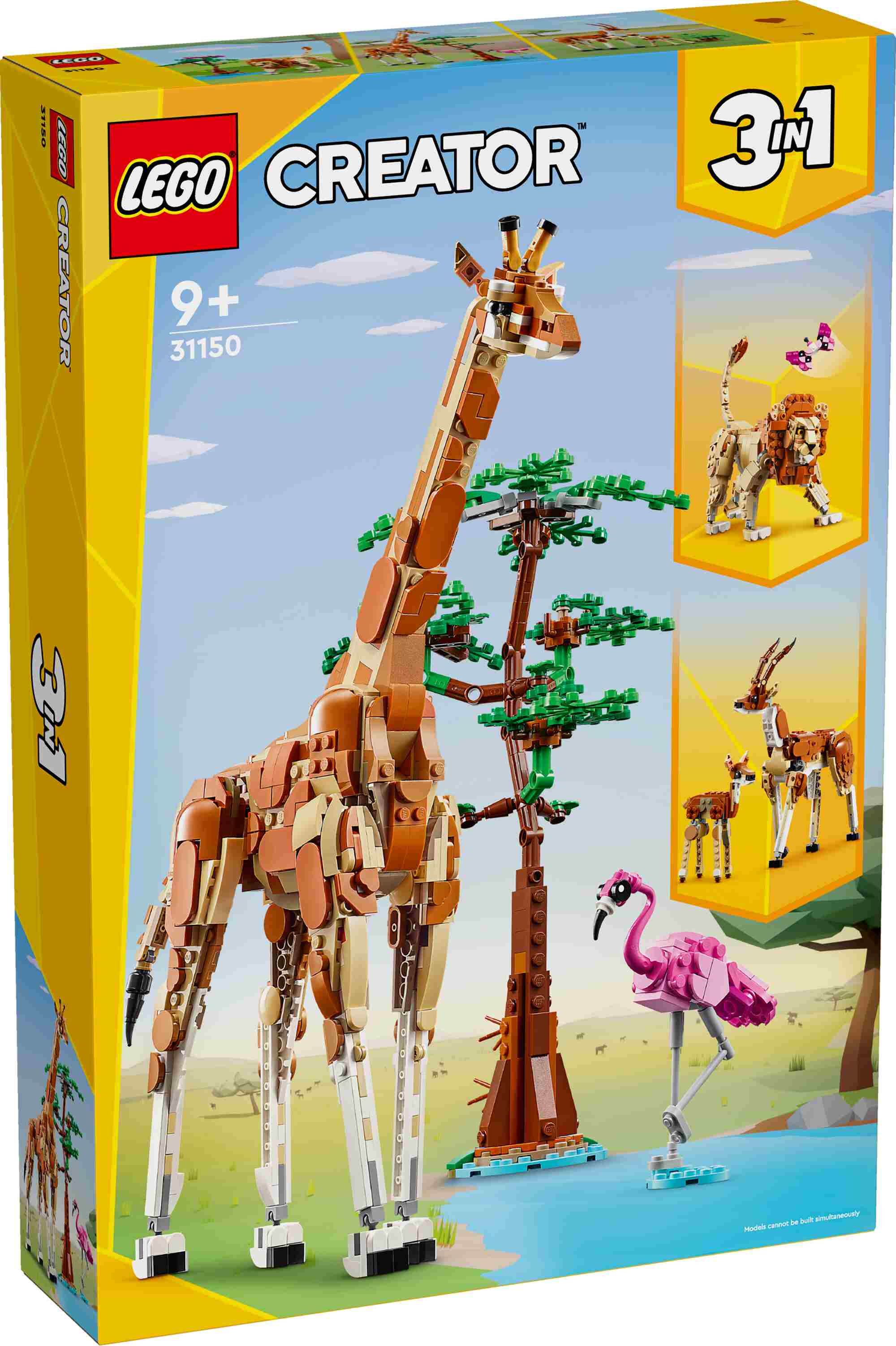 LEGO 31150 Creator 3-in-1 Tiersafari, Giraffe mit Flamingo, 2 Gazellen oder Löwe