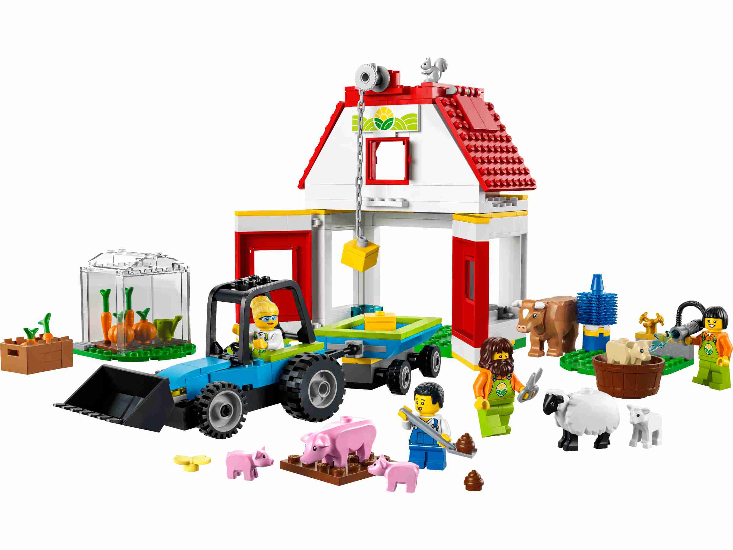 LEGO 60346 City Bauernhof mit Tieren, 4 Minifiguren, Scheune, Gewächshaus