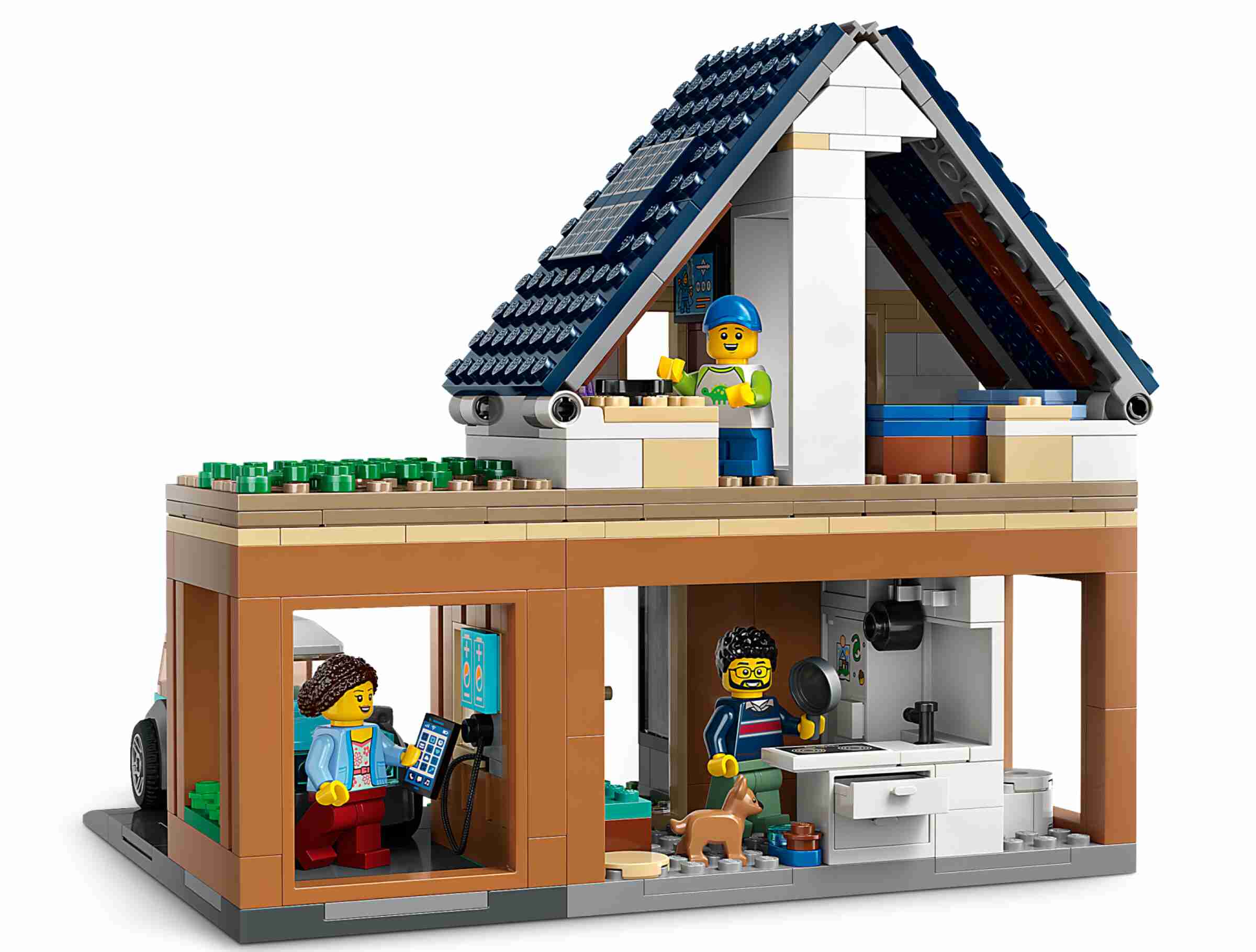 LEGO 60398 City Familienhaus mit Elektroauto, 3 Minifiguren und ein Welpe