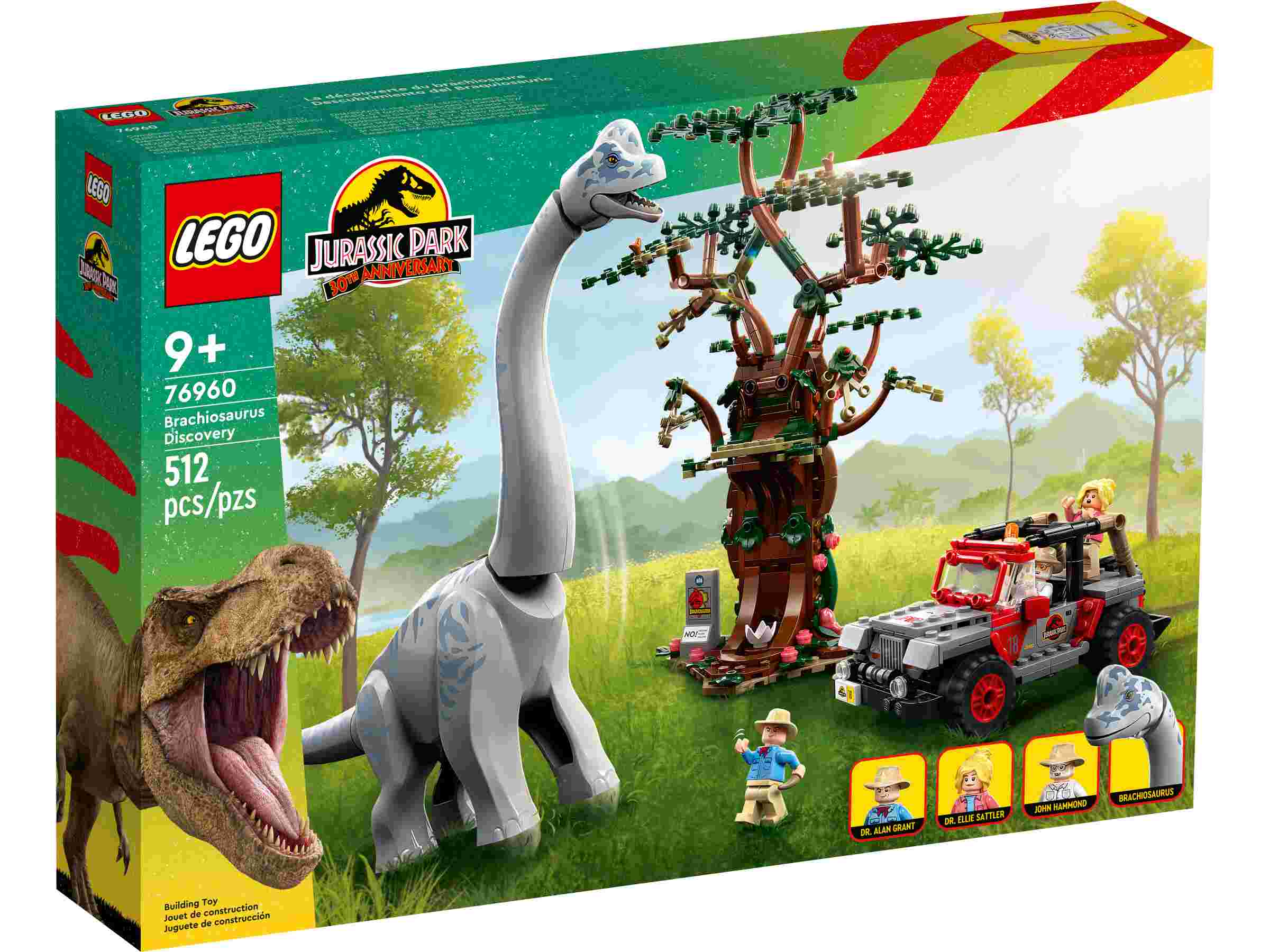 LEGO 76960 Jurassic Park Entdeckung des Brachiosaurus, 3 Minifiguren, Jeep