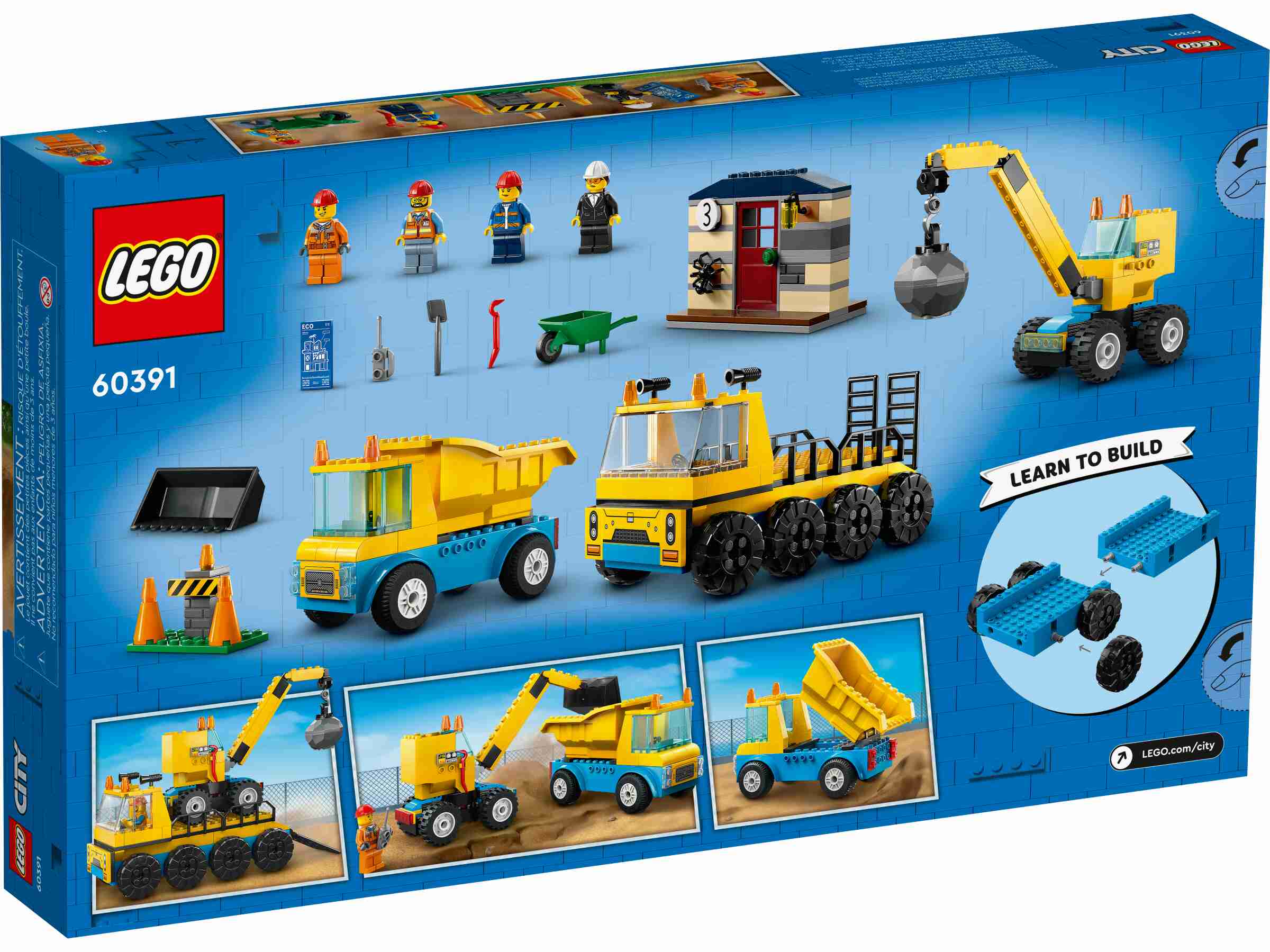 LEGO 60391 City Baufahrzeuge und Kran mit Abrissbirne, 3 Bauarbeiter