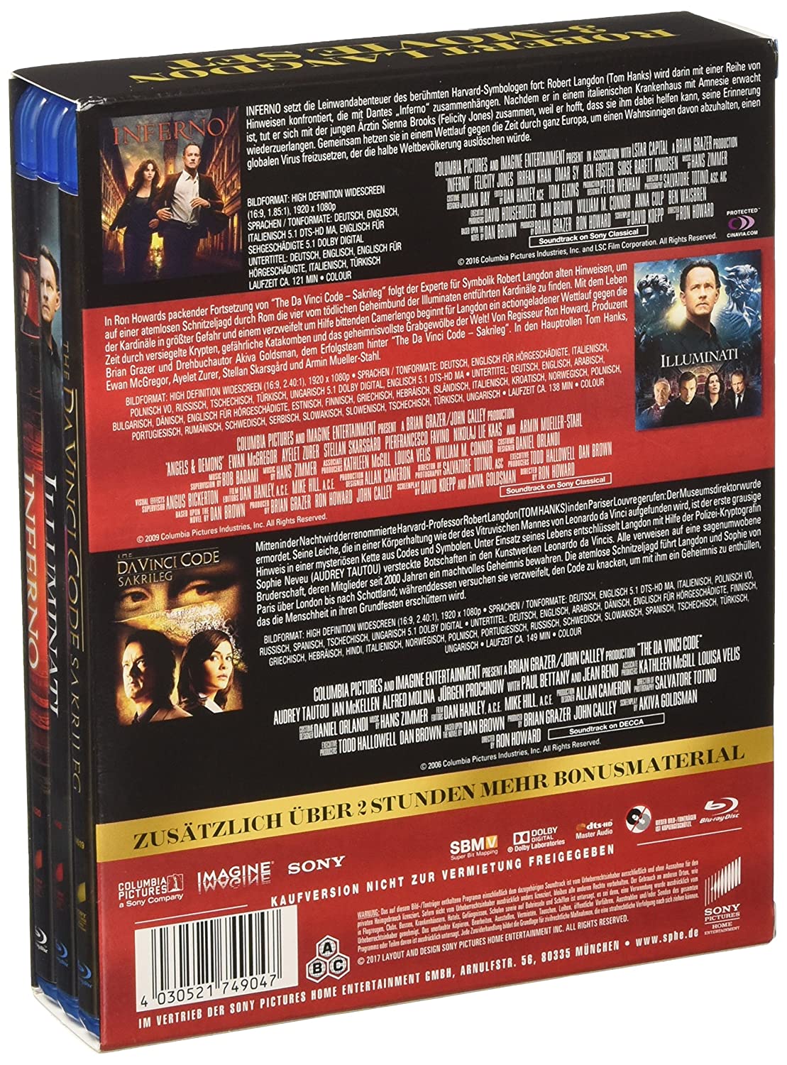 3 Film-Set: The Da Vinci Code - Sakrileg + Illuminati + Inferno 