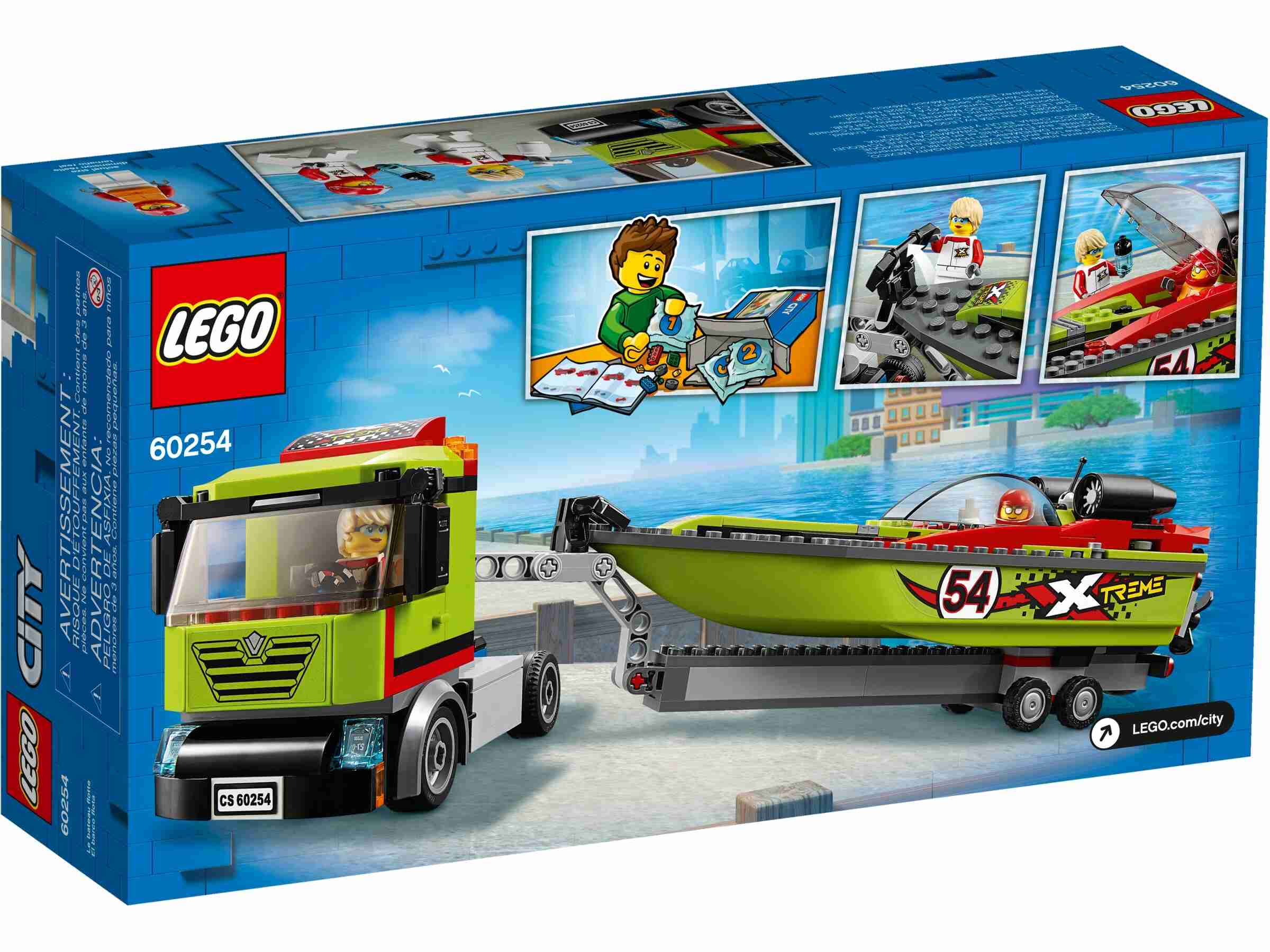 LEGO 60254 City Rennboot-Transporter LKW-Spielzeug mit Anhänger und Schnellboot
