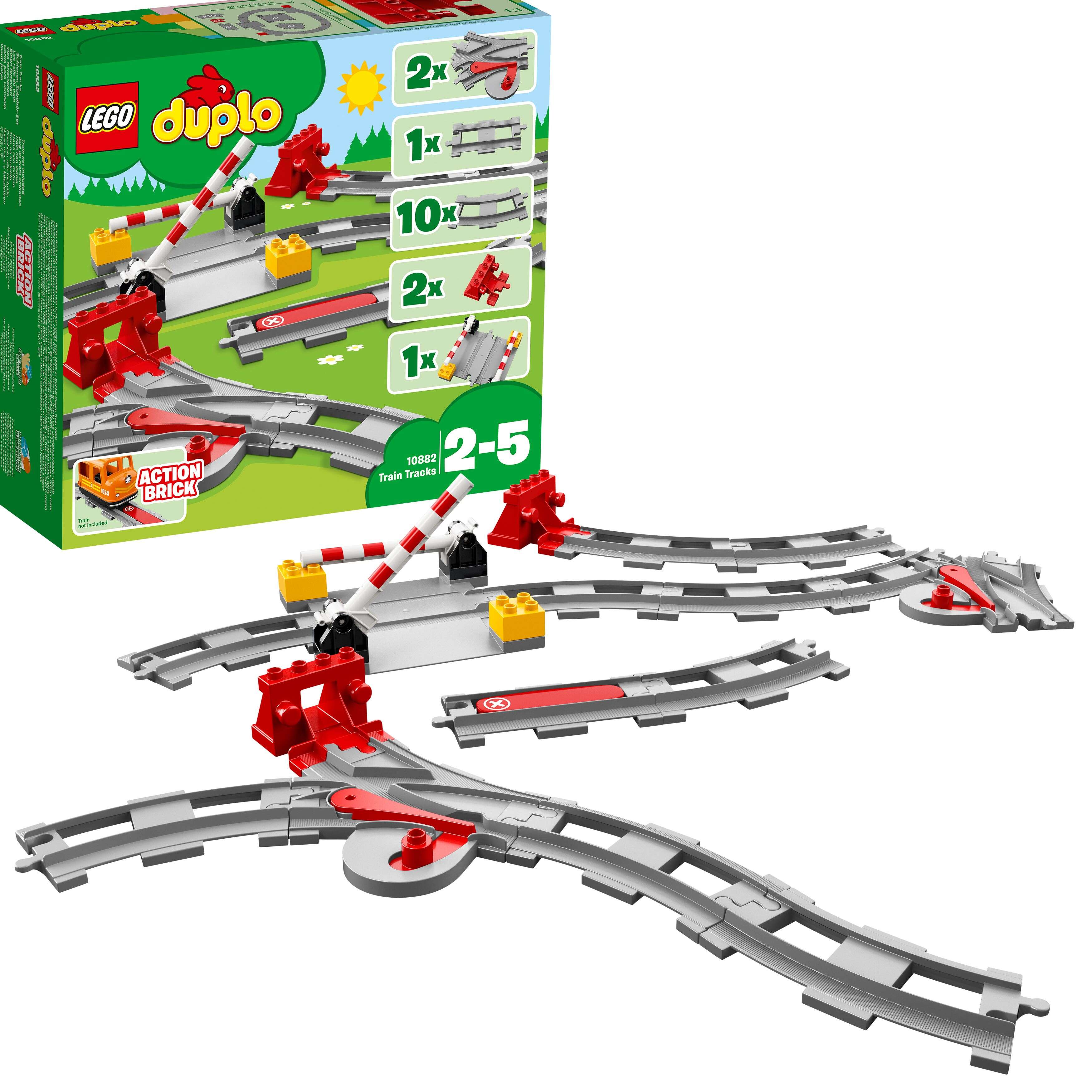 LEGO 10882 DUPLO Eisenbahn Schienen, Funktionsstein, 2 Weichen, Bahnübergang