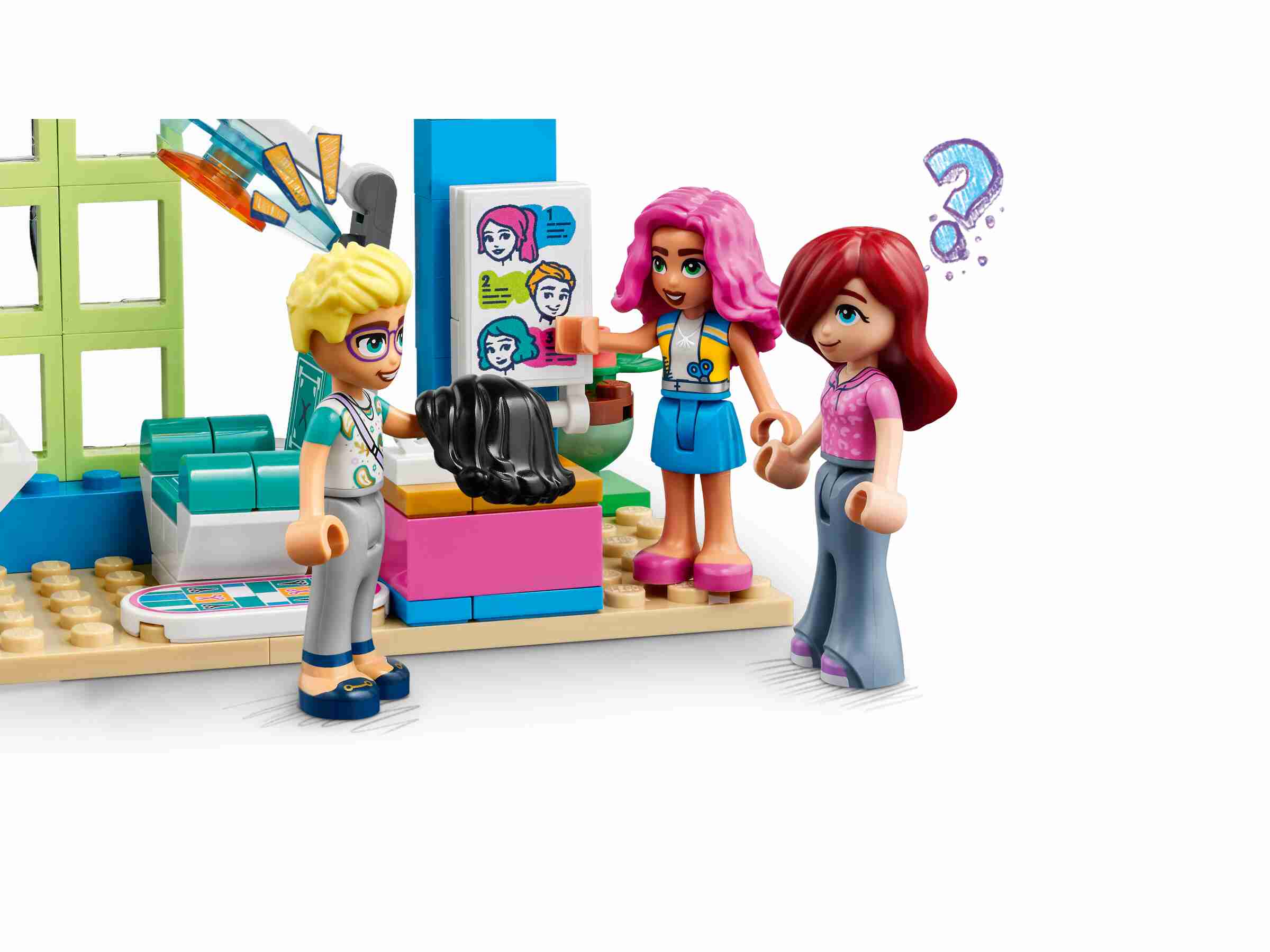 LEGO 41743 Friends Friseursalon, Spielfiguren Paisley, Olly und Nadia
