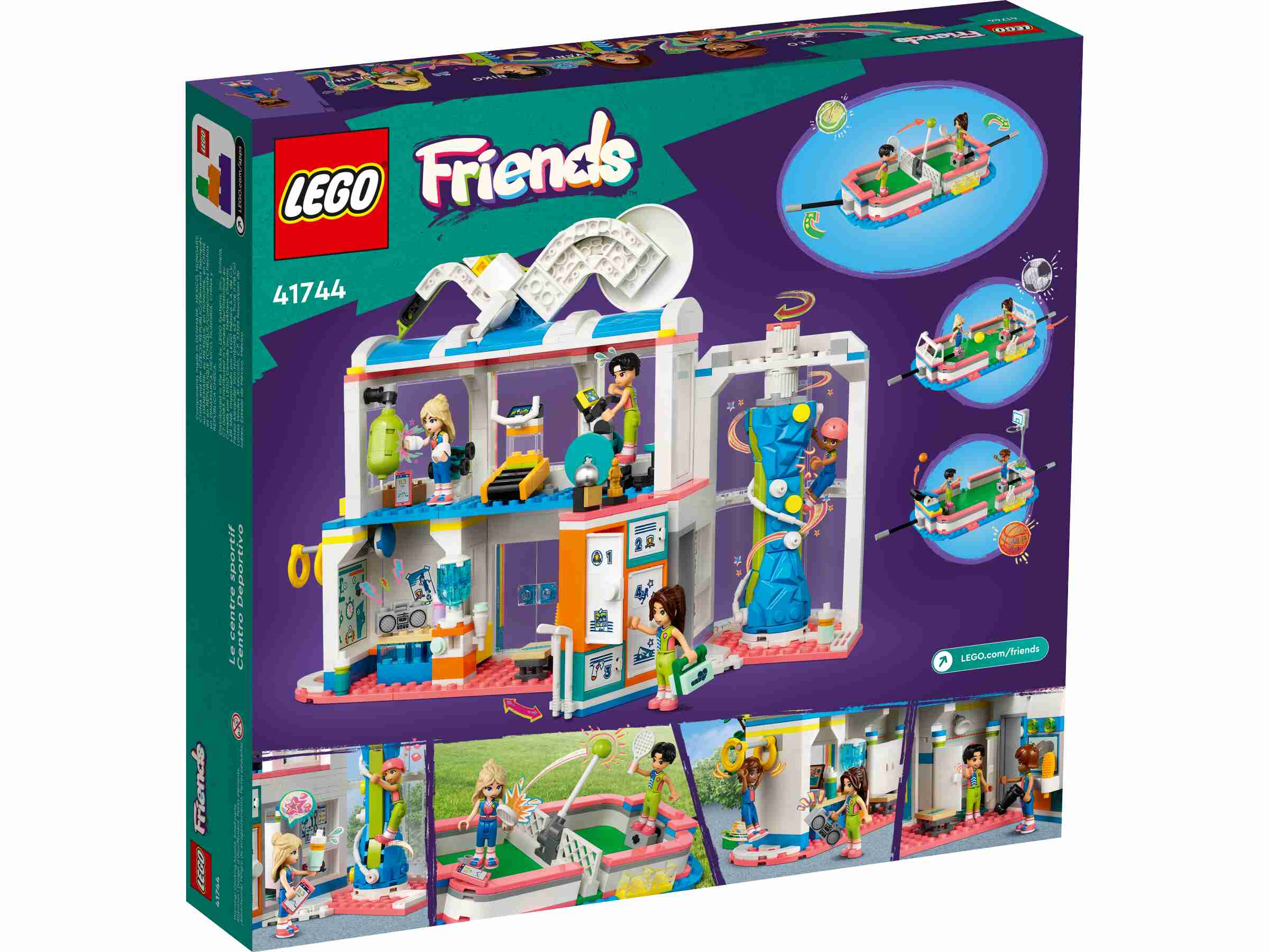 LEGO 41744 Friends Sportzentrum, 4 Spielfiguren, Fußball, Basketball und Tennis