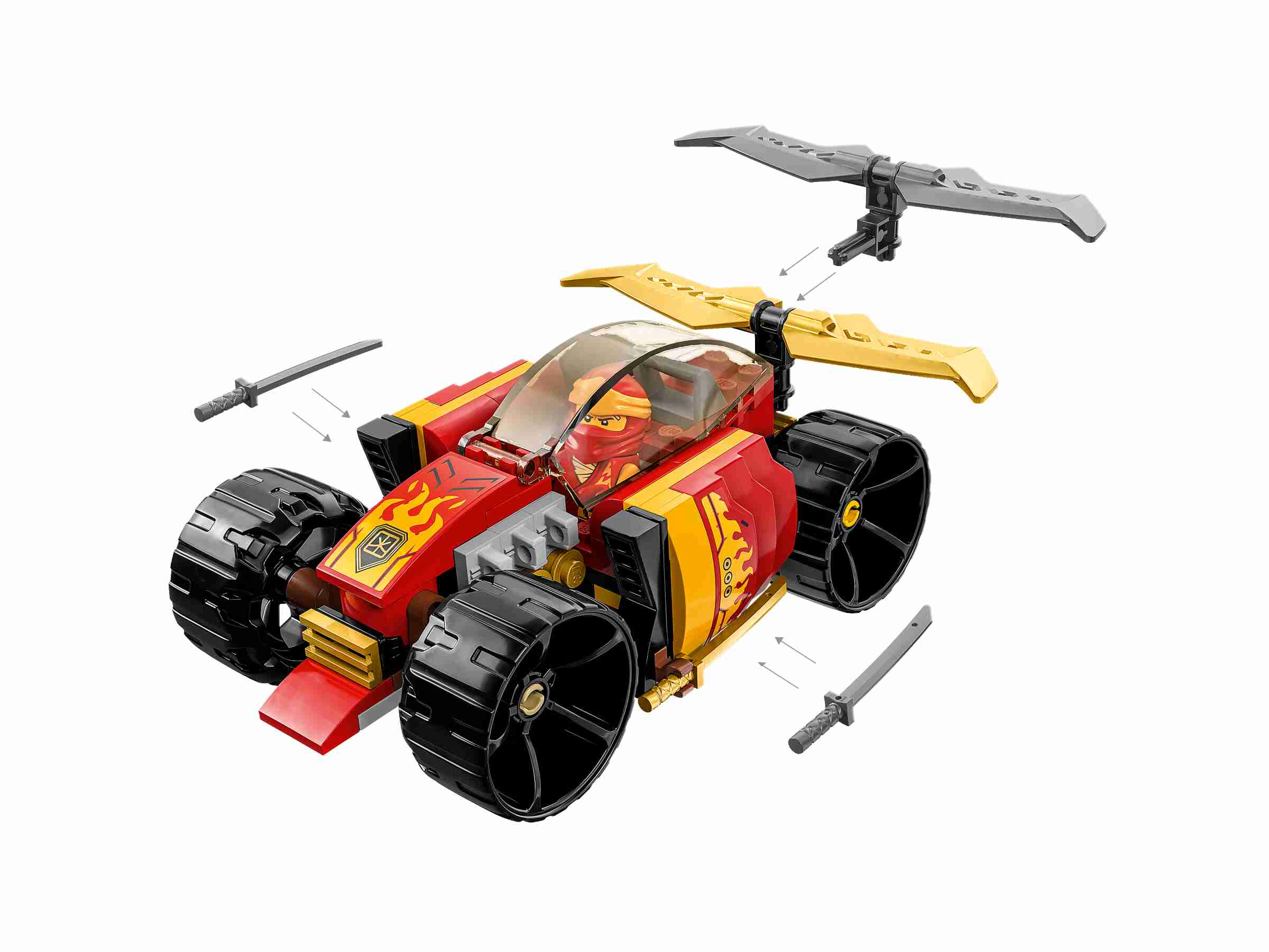 LEGO 71780 NINJAGO Kais Ninja-Rennwagen EVO, Minifigur Kai, 2 goldene Katanas