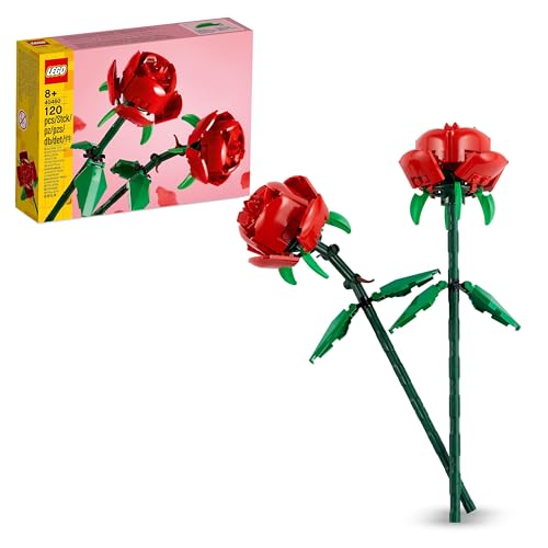 LEGO 40460 Iconic Rosen, 2 rote Blüten, grüne Blätter und Stängel